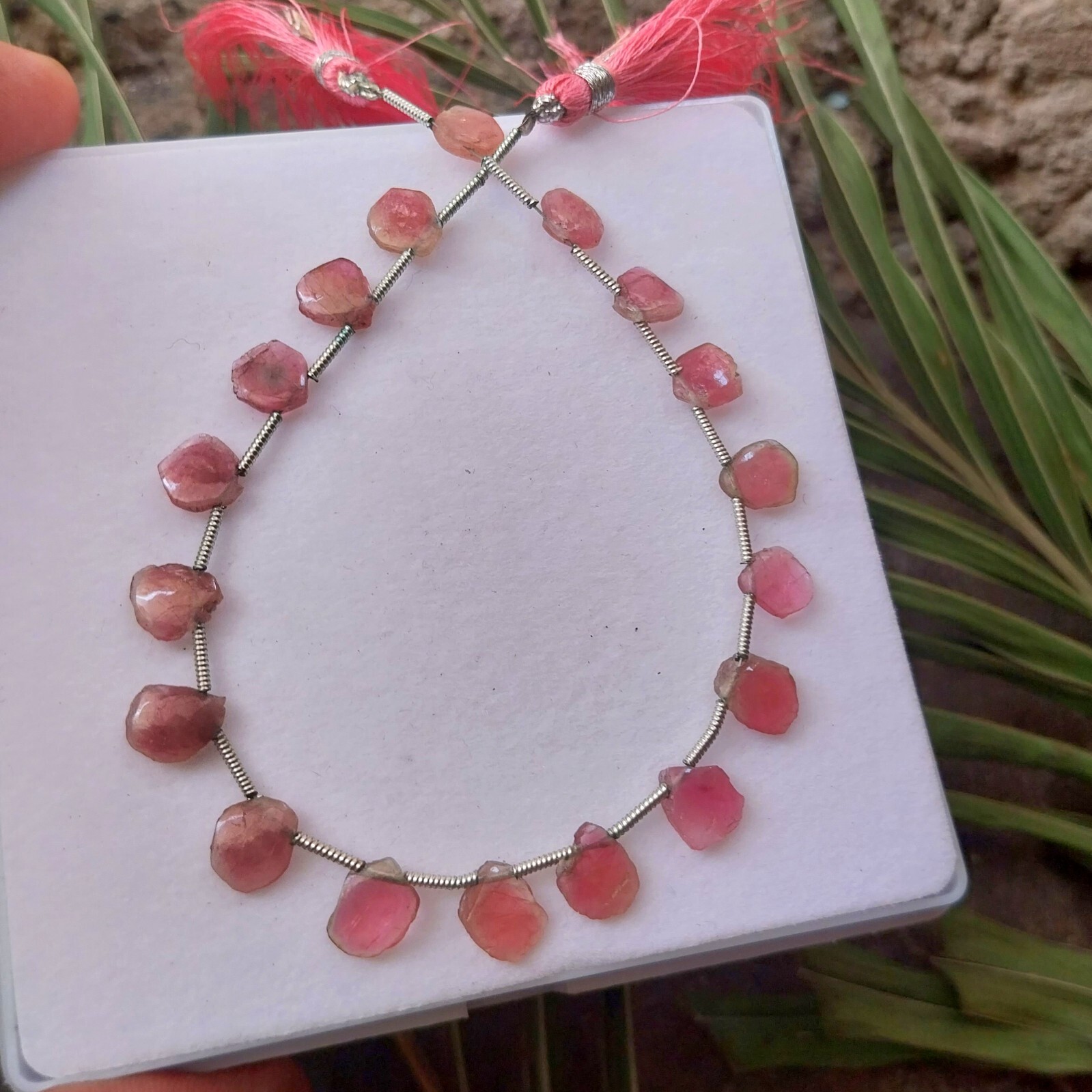 24 Ct 6×8-7×8.5 MM Natural Pink Color Tourmaline Smooth Slice 8 Inch Necklace
