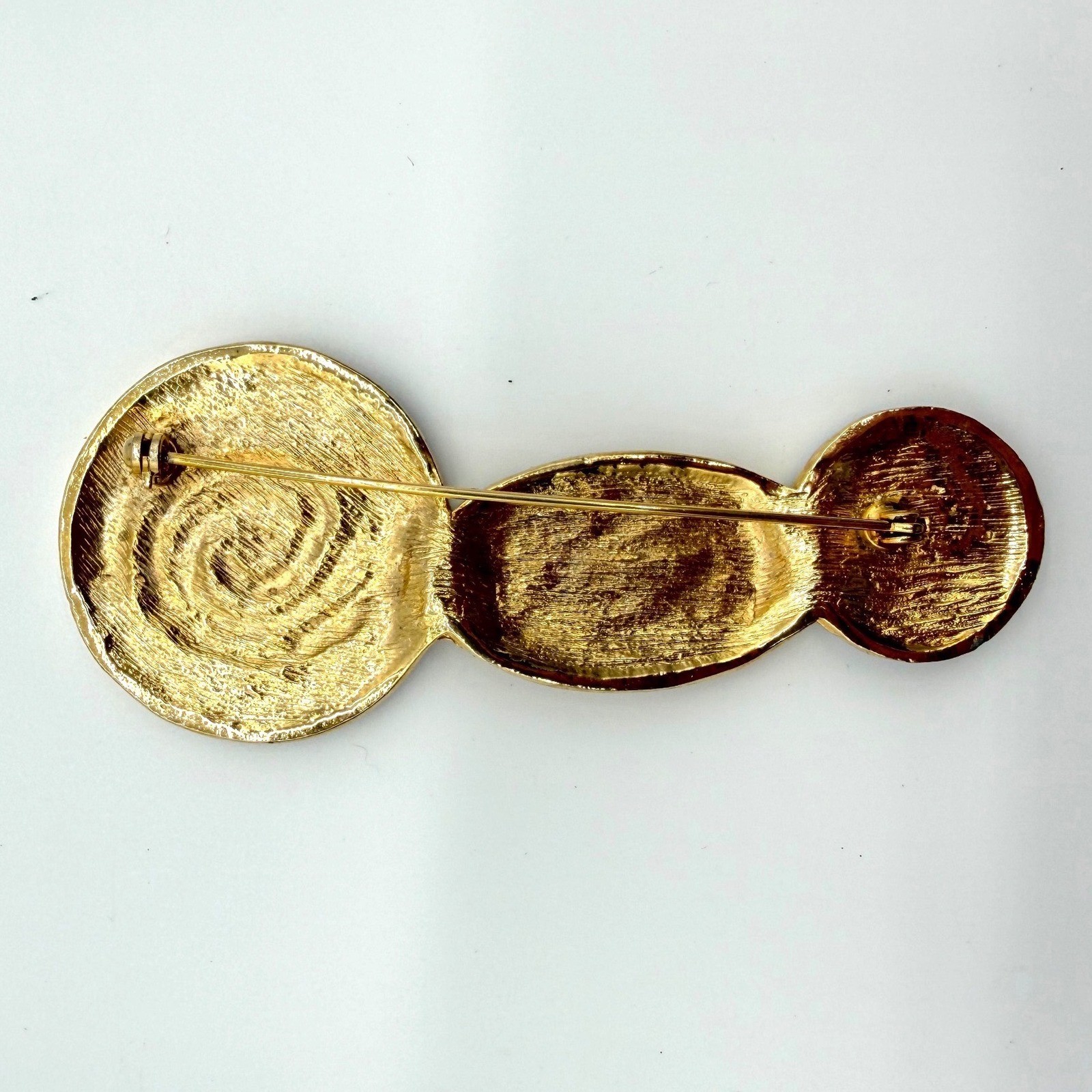 Vintage Black and Gold Enamel Swirl Brooch Pin Statement Abstract Art Decor