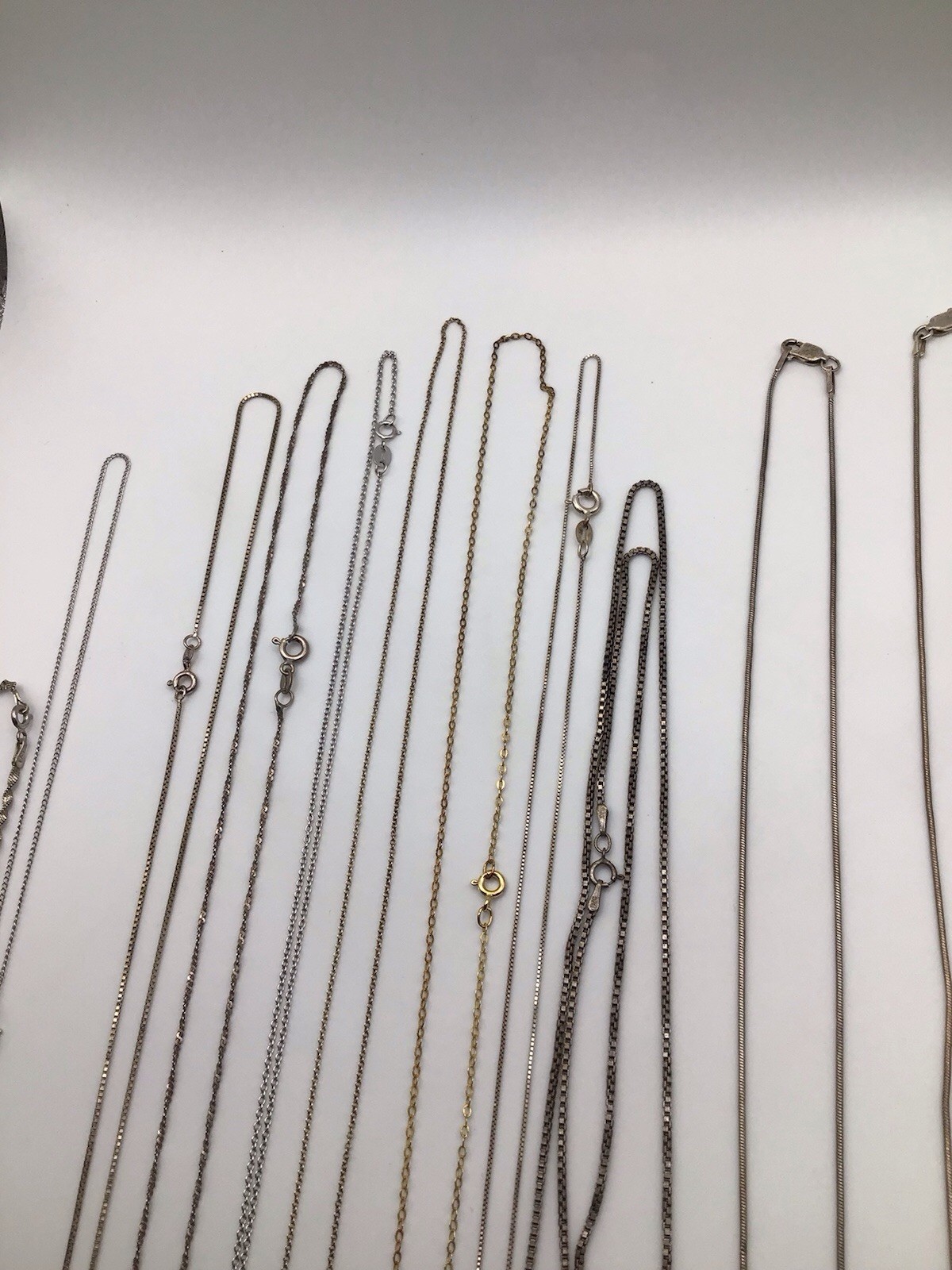 Lot Of 13 Sterling Silver Chains / Bracelet 29.5 Grams Various Styles / Types