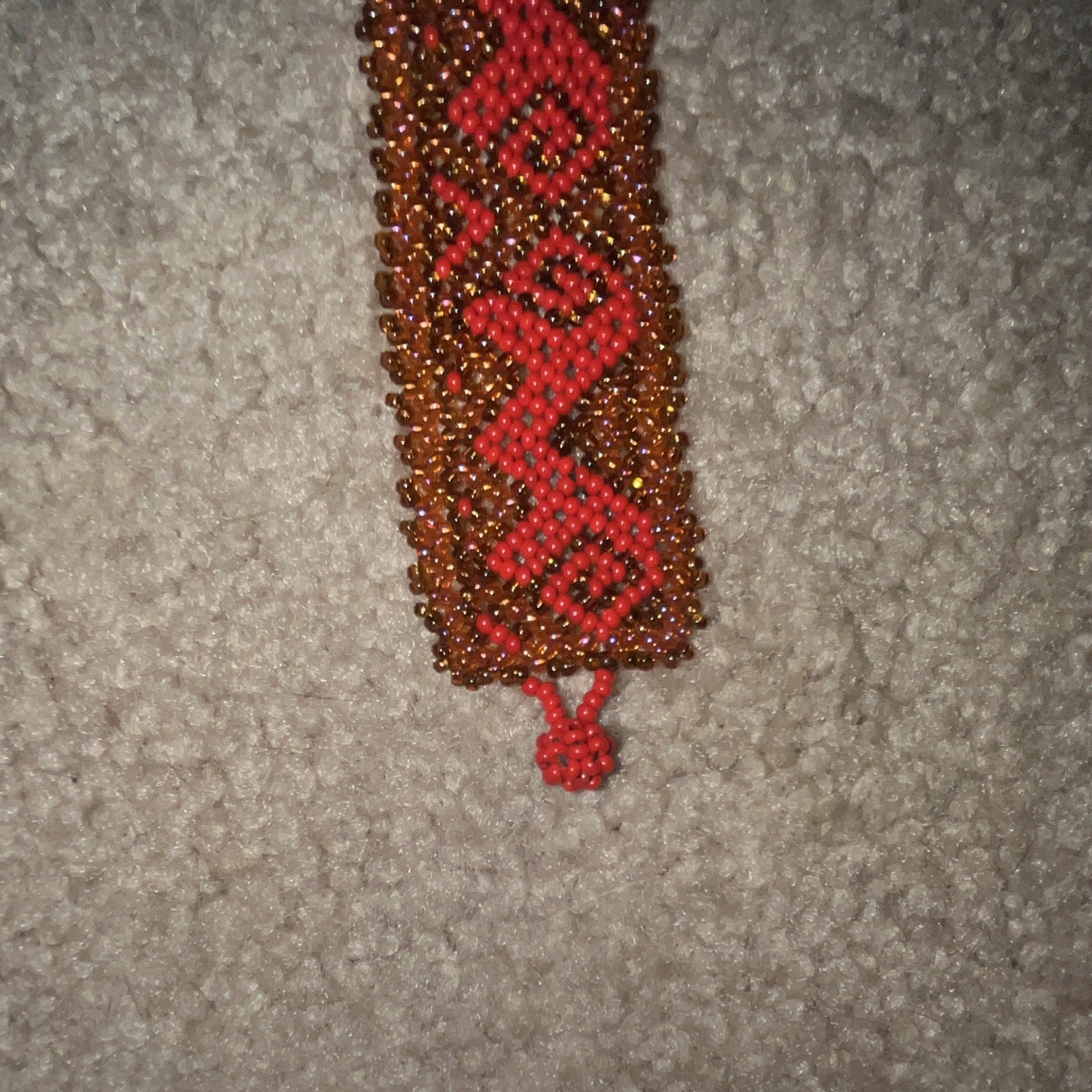 Beaded Bracelet Red & Gold Rectangle Pattern Unisex Adults No Stone Beads