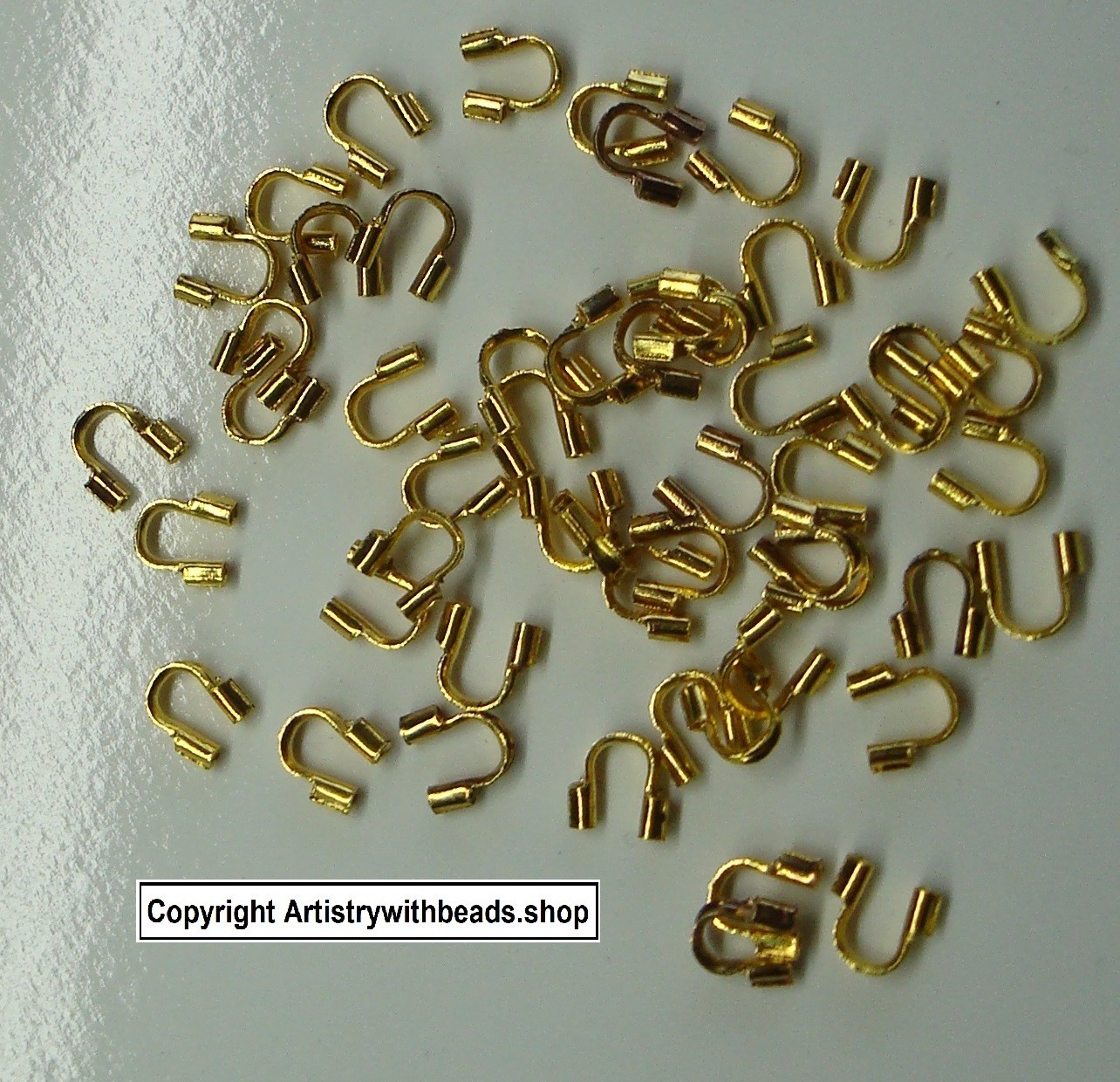 JEWELRY Wire Protectors 50 Gold Plt Crimping Loop Protect Wire to Clasp FPC091B