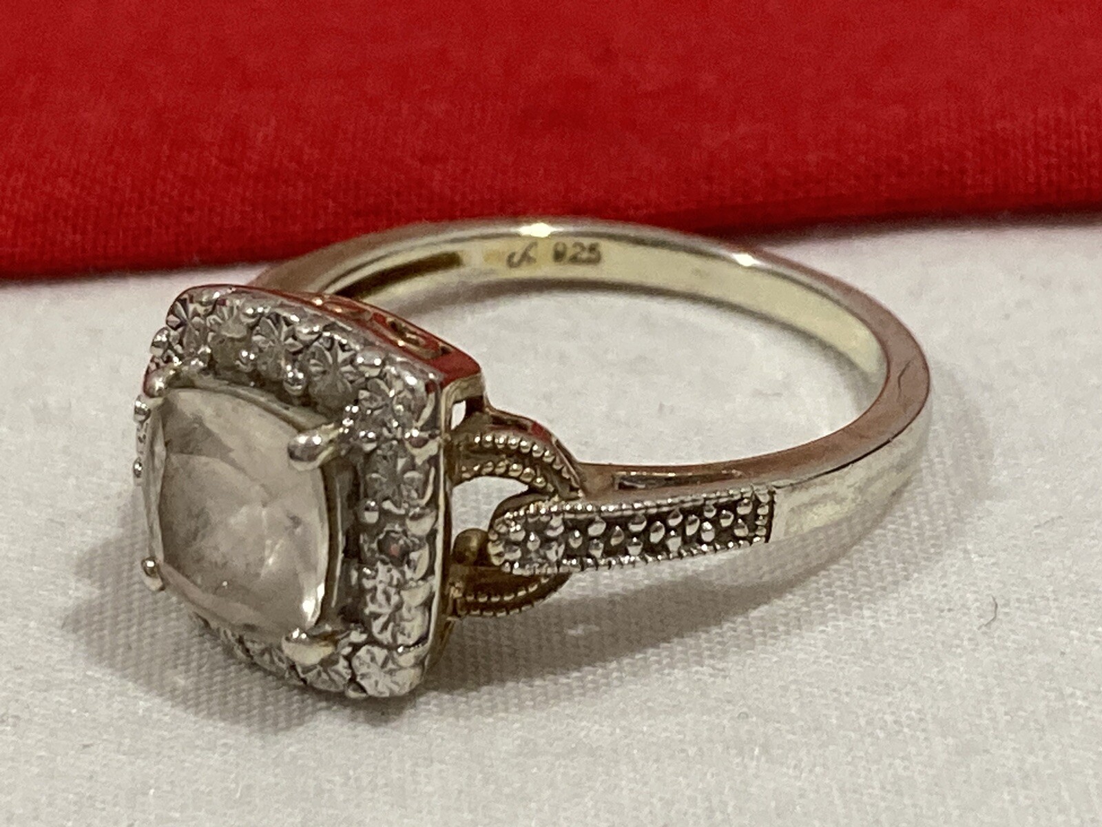 925 Signed Sterling Silver CZ Cubic Zirconia Halo Cocktail Band Ring SIZE 7.75