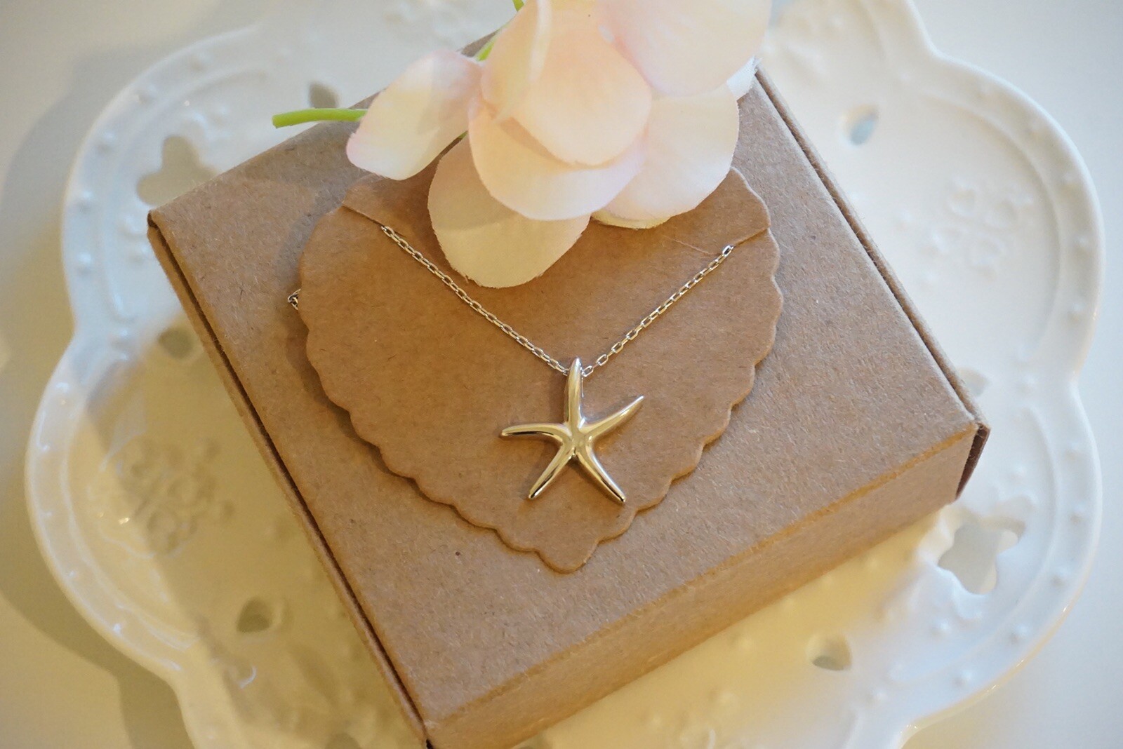 Solid Women Sterling Silver 18mm “Starfish”Pendant 16.5”Long Necklace -D