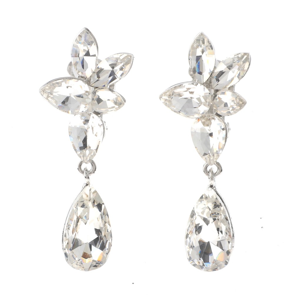 Silver Tone Alloy Metal Crystal Rhinestone Clip-On Earrings ER2658-SCL