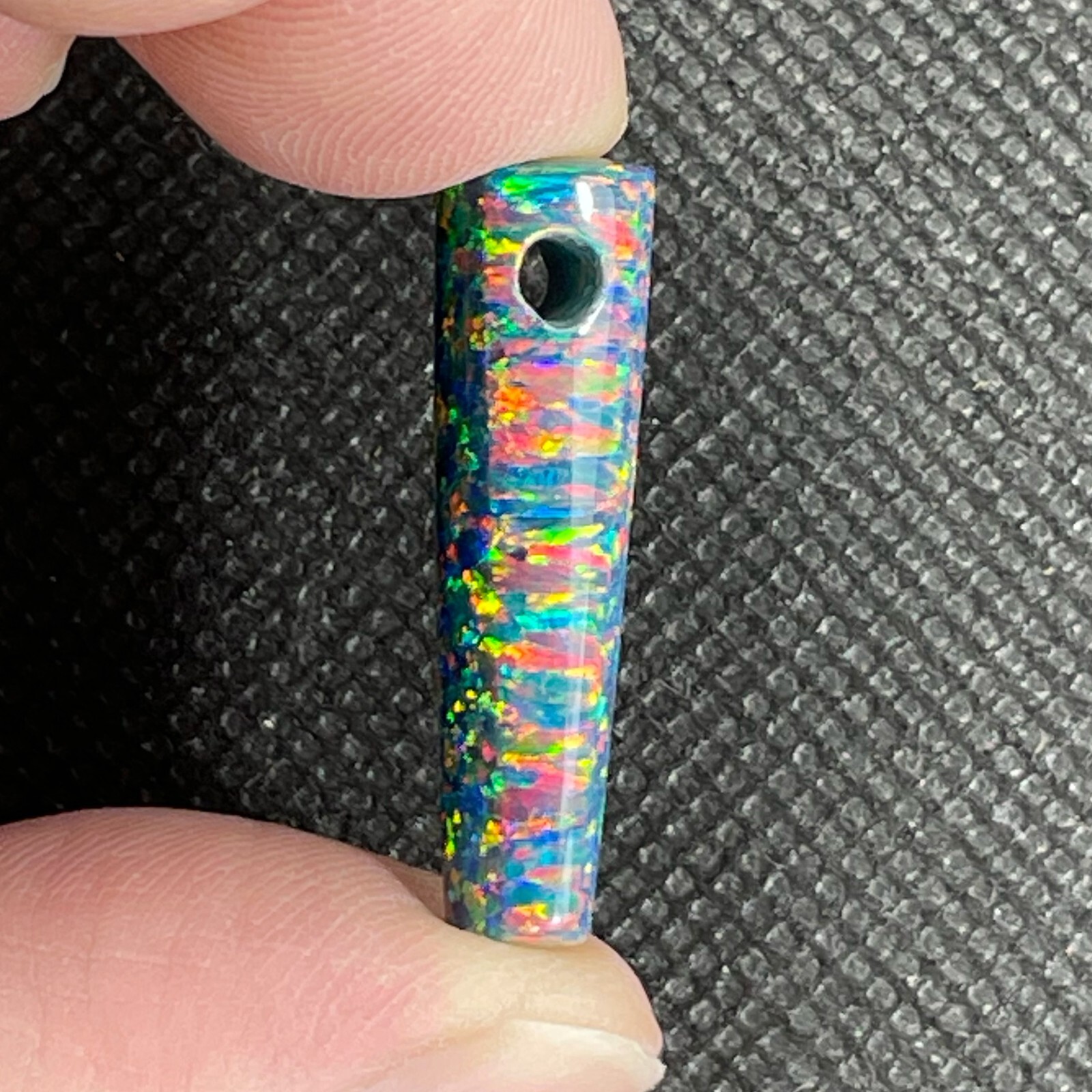 DVH 12ct Black Bello Opal Shield Bead Pendant Synthetic OOAK Big Hole 30x8x8mm