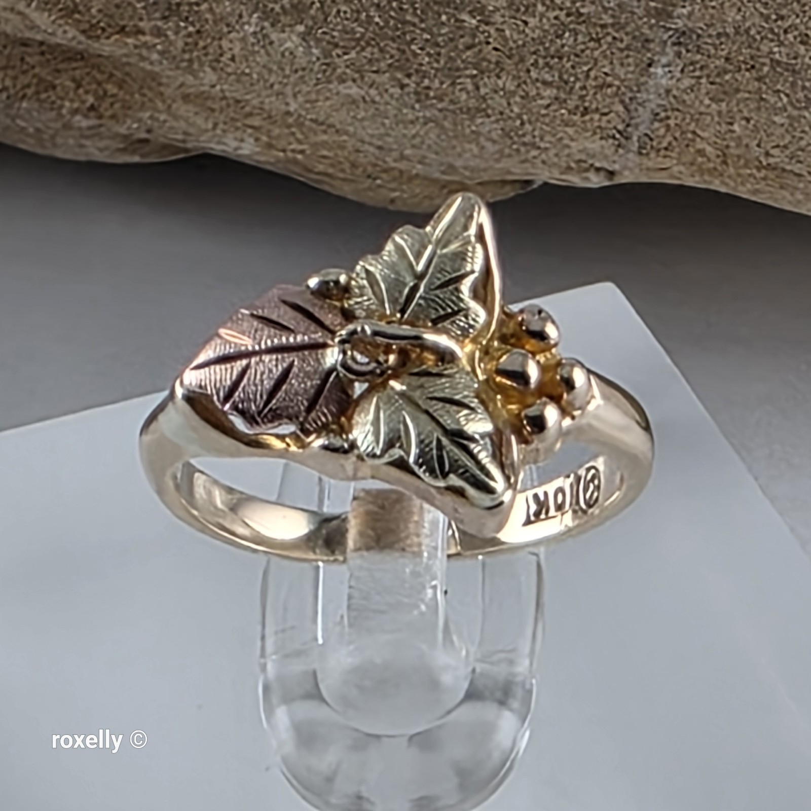 10K Yellow and Rose Gold Black Hills Leaves Ring Size 3, Solid Gold!