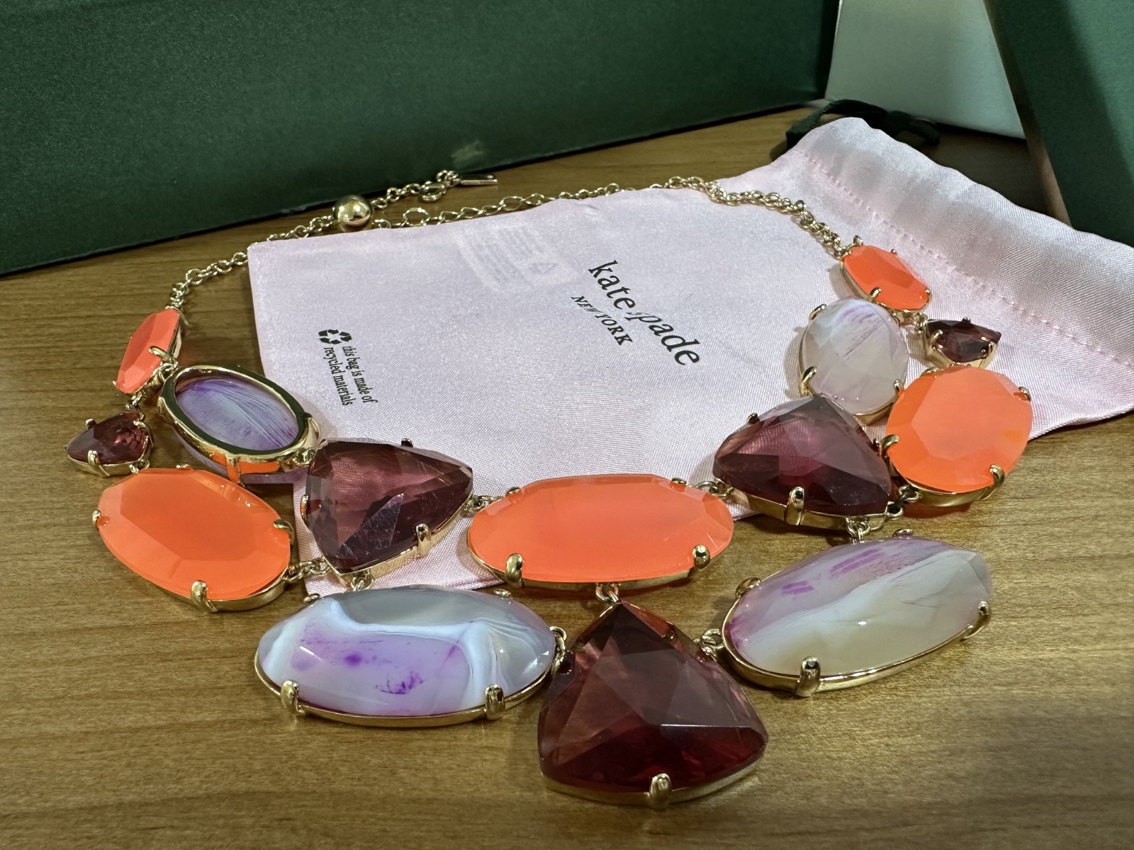 Kate Spade Semi-Precious Stones Bib Collar Purple Orange Necklace Gift Set