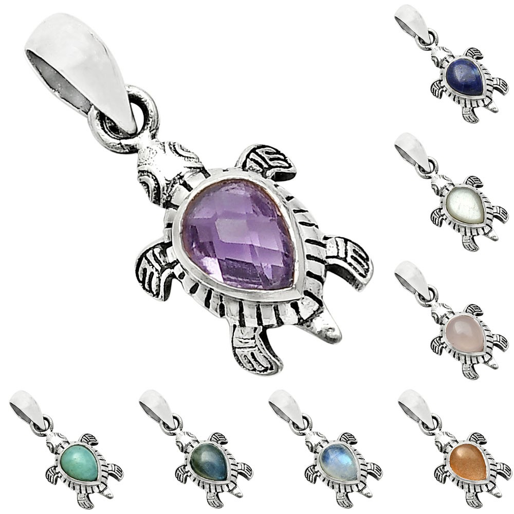Handmade Silver Turtle Turtle Pendant Jewelry with Gemstone by Desiregem DGP1011