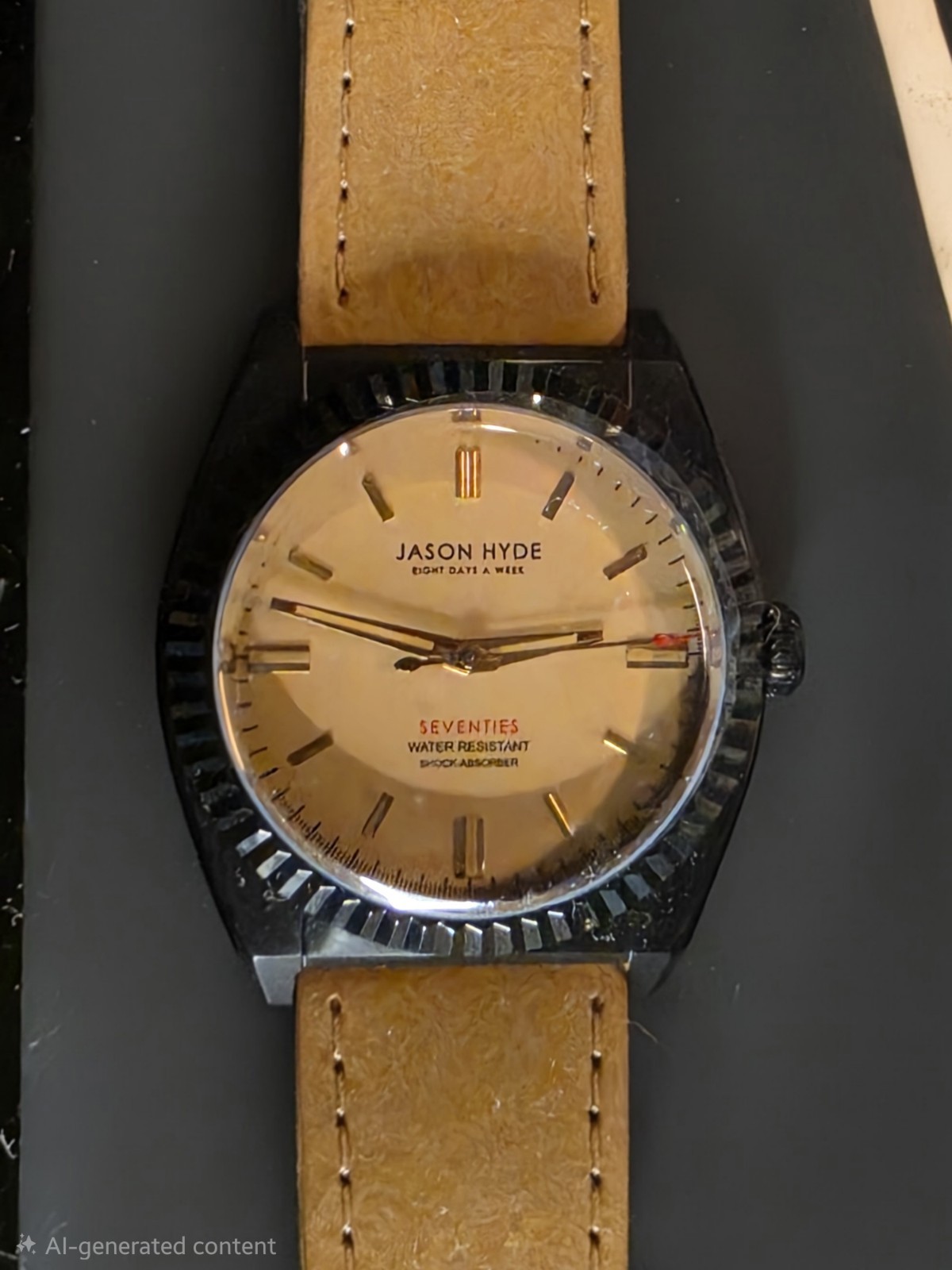 Jason Hyde Amber Quartz Water-Resistant Beige Dial Black Case Strap