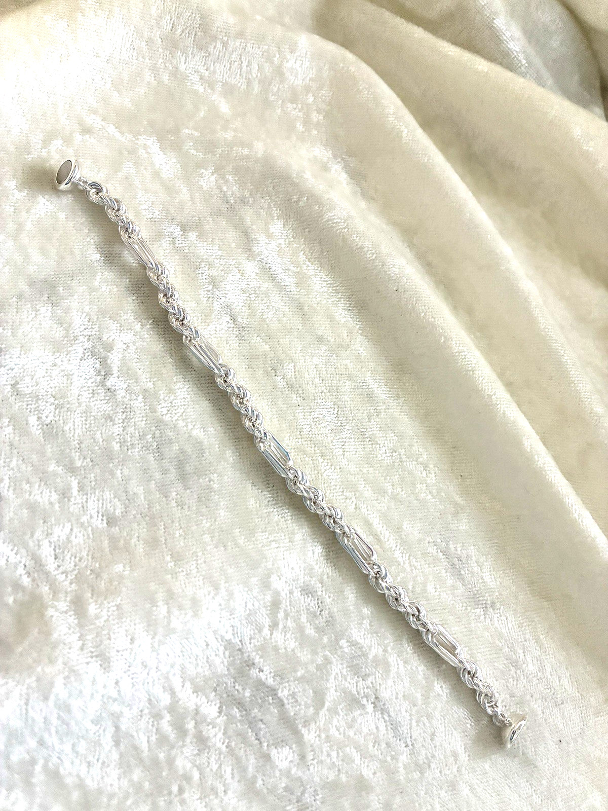 ULTRA FINE 950 SILVER FIGAROPE CHAIN MAGNETIC CLASP BRACELET, SZ SMALL (M4930-52