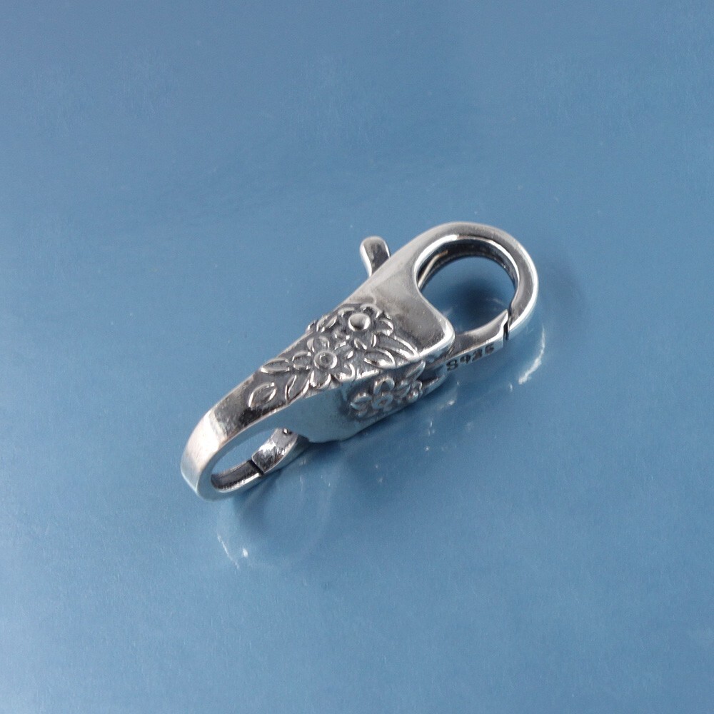 Sterling Silver Flowers and Leaves Double Openings Lobster Clasp Connector 44064