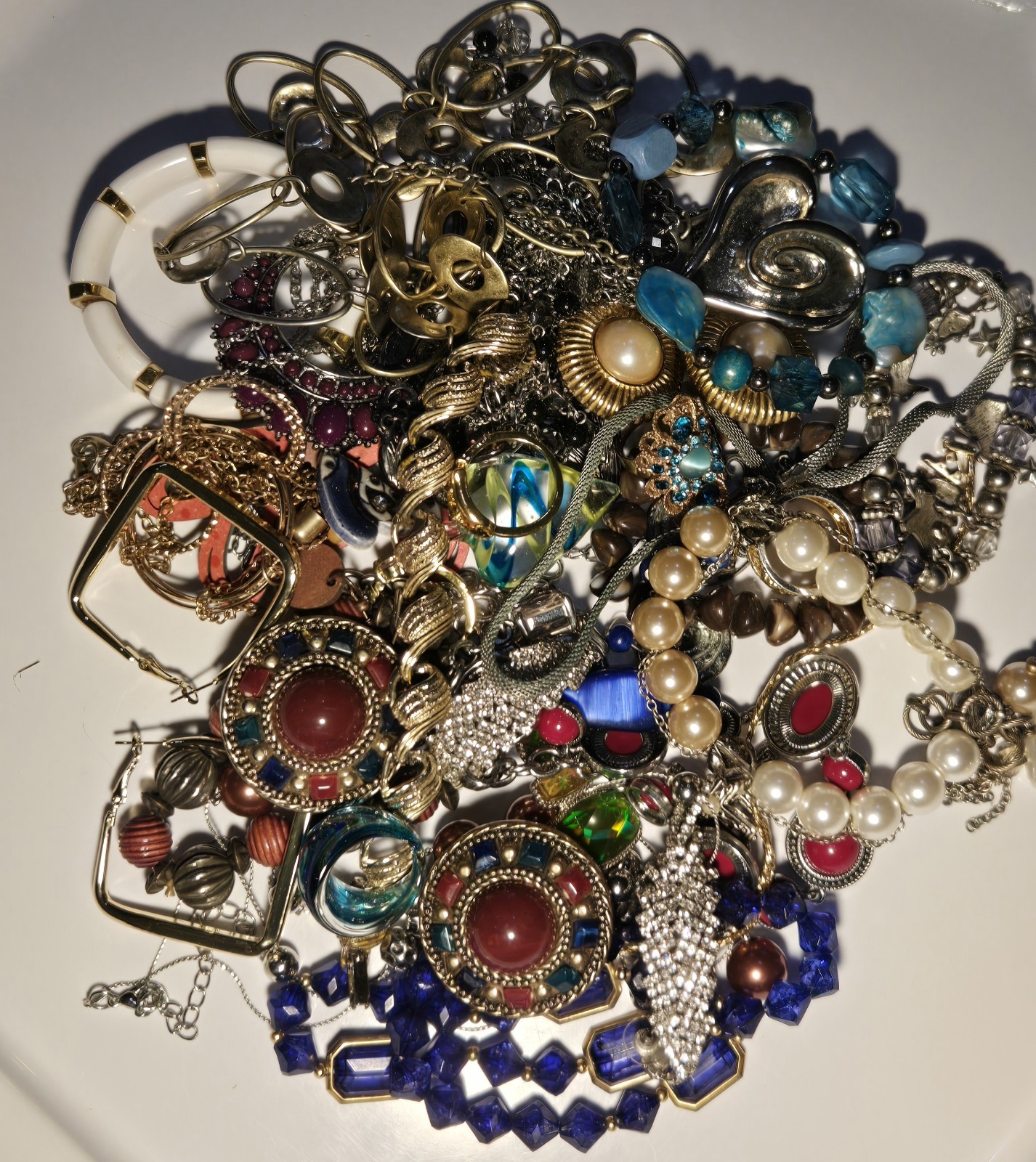 Boho Blue Mystery Jewelry Jar Lot 30 Pcs Britney Spears Necklace Vintage Glow