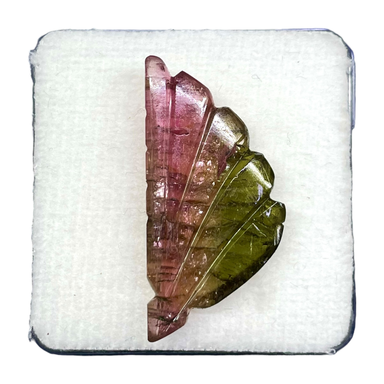 15.2 Cts Bi-Color Carved Natural Tourmaline Leaf Gemstone Pink Green for Jewelry