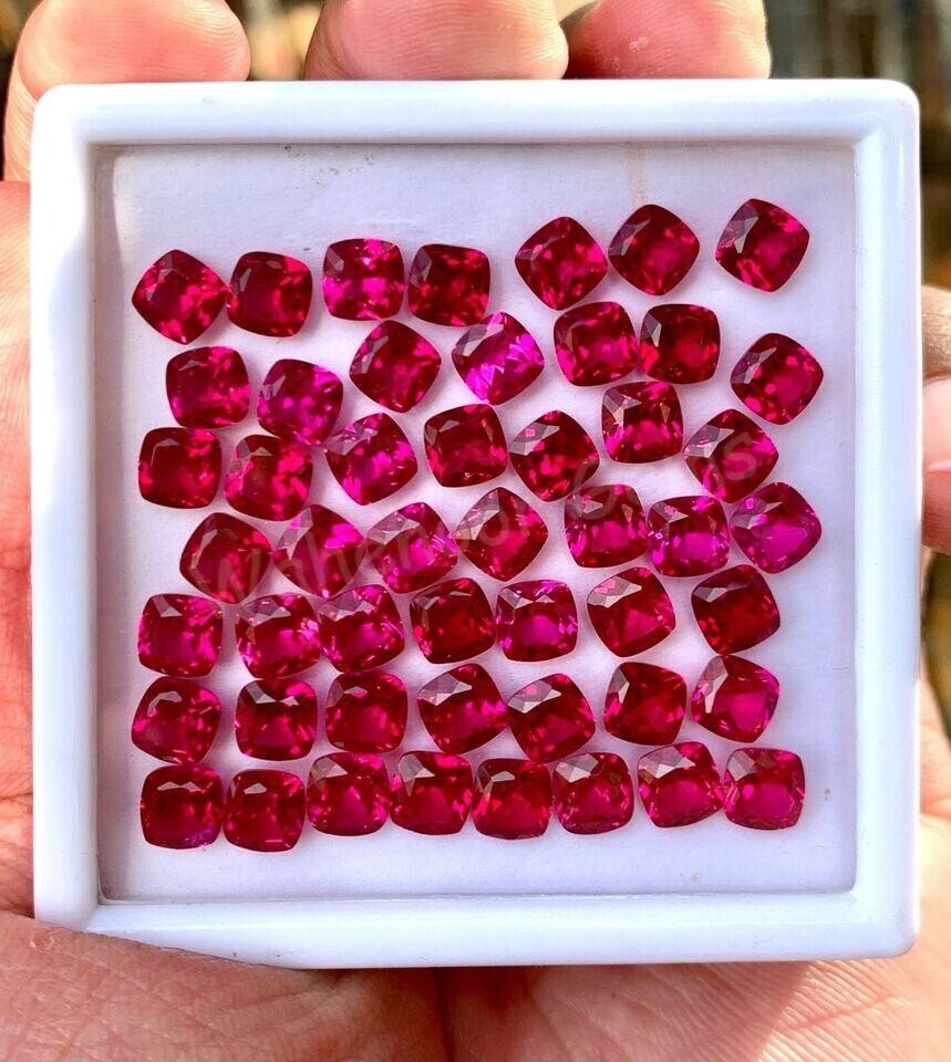 50 Pcs Natural Red Mogok Ruby Cushion 6.00 MM Certified Treated Loose Gemstone