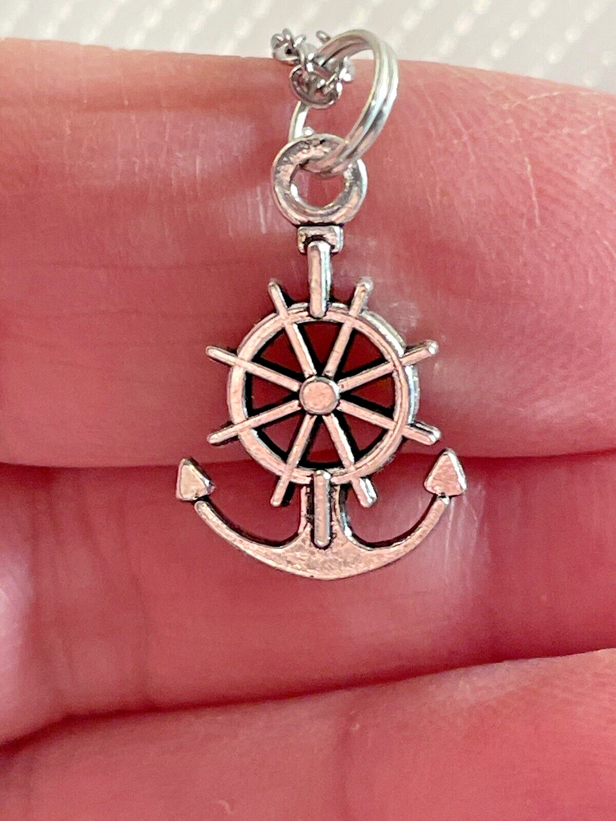 Ships Wheel Anchor Silver SM Pendant Necklace 18” Stainless Nautical NEW