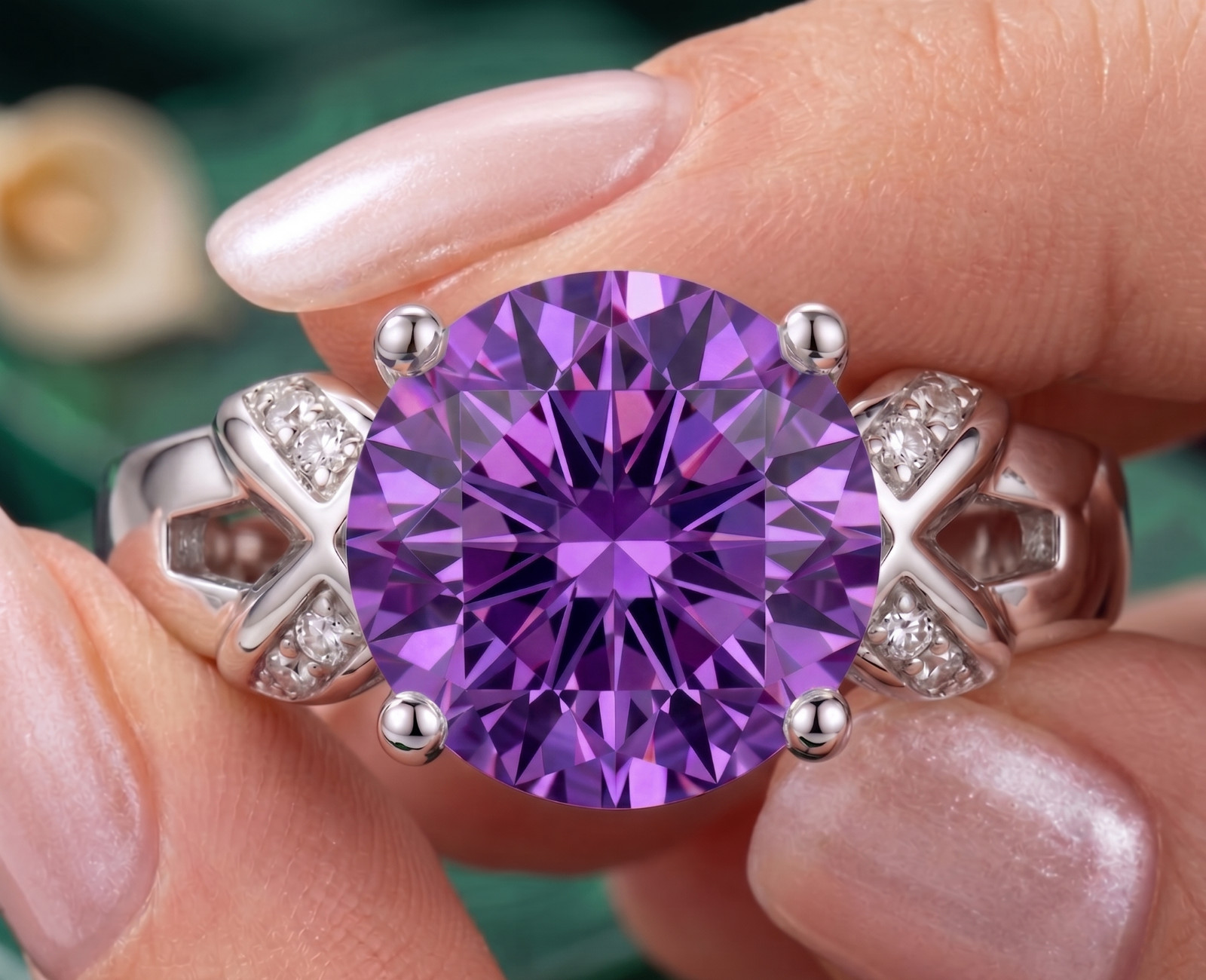 RARE 6.00 Ct Certified Round Shape Purple Natural Diamond Ring White Gold Finish