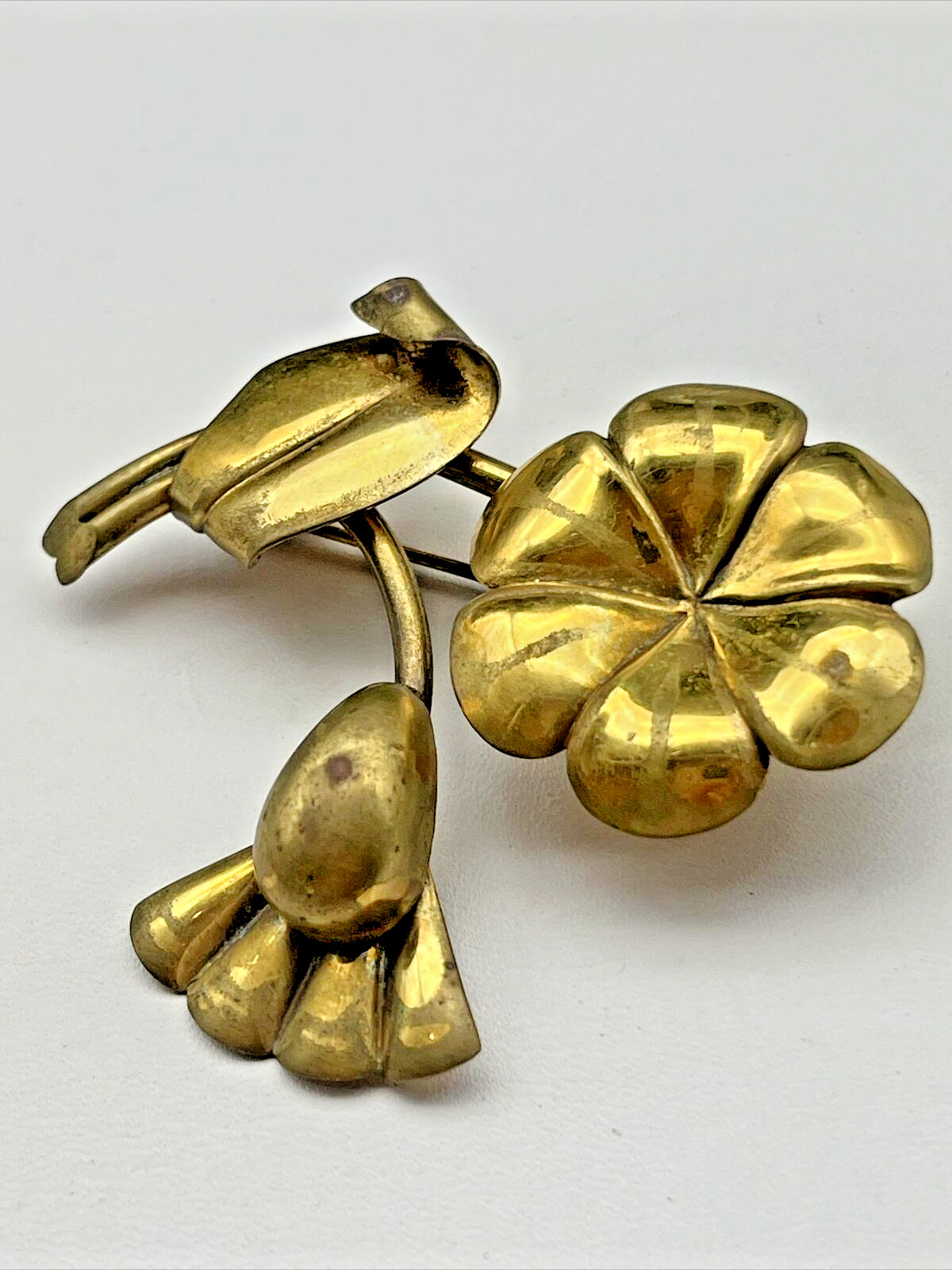 Large Antique Vintage INDUSTRIA Made in ARGENTINA Brass Flower Art Deco Brooch