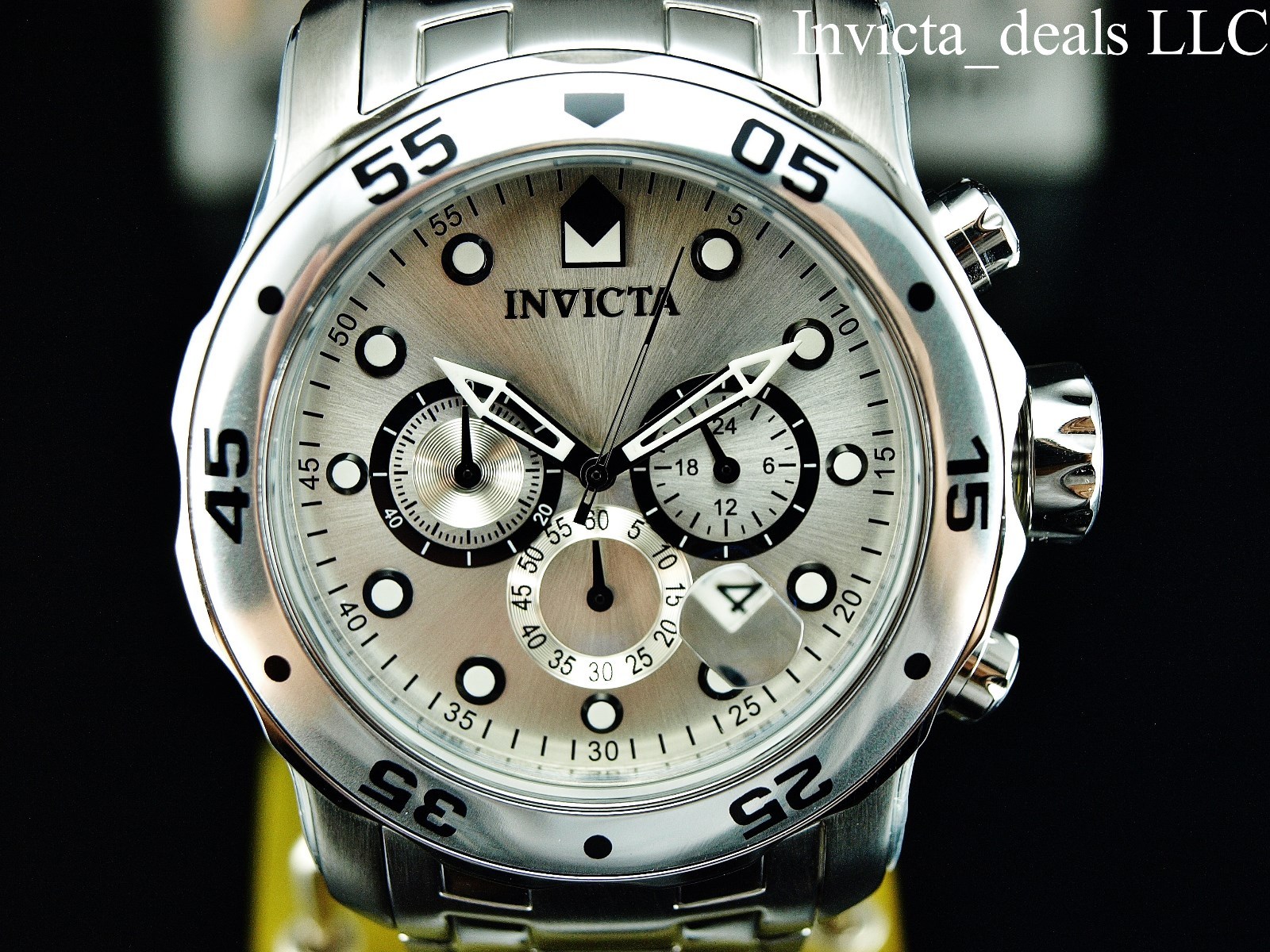 Invicta Men’s 48mm Pro Diver SCUBA Chronograph SILVER DIAL All Silver Tone Watch