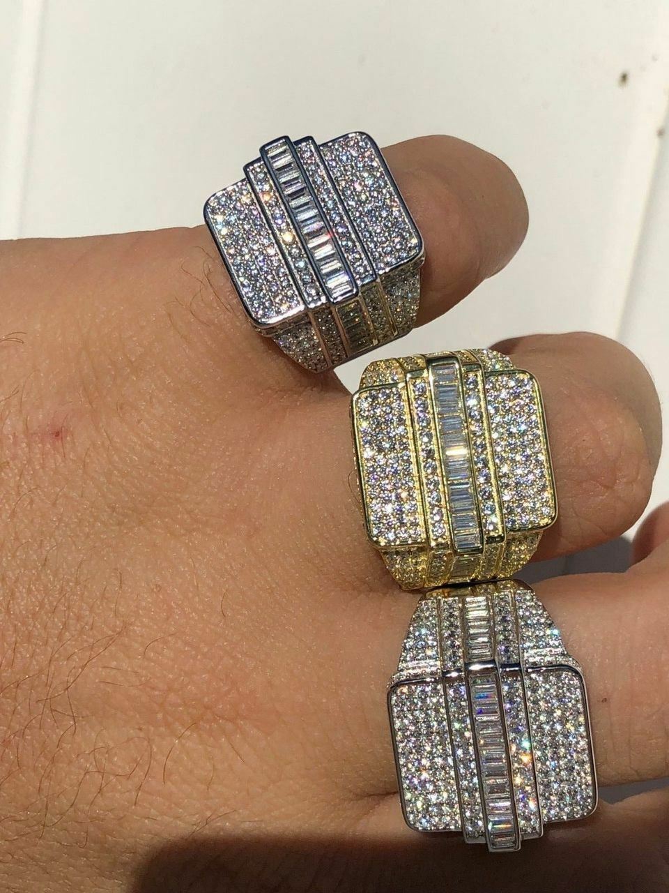 Men’s Hip Hop REAL ICY Solid 925 Silver 5ct Baguette CZ Pinky RING 14k Gold