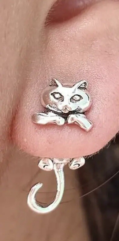 3-D Cat Earrings Silver Plated, Lead And Nickel, Free, Unique 3-D Design