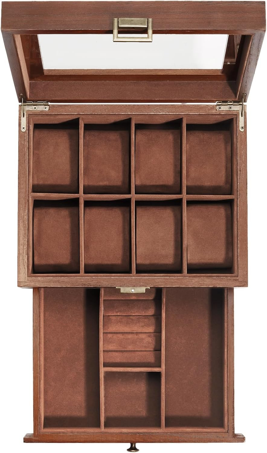 Wooden Watch Case for Men, 8 Slot Mens Watch Box with Drawer, 2-Layer Watch Disp