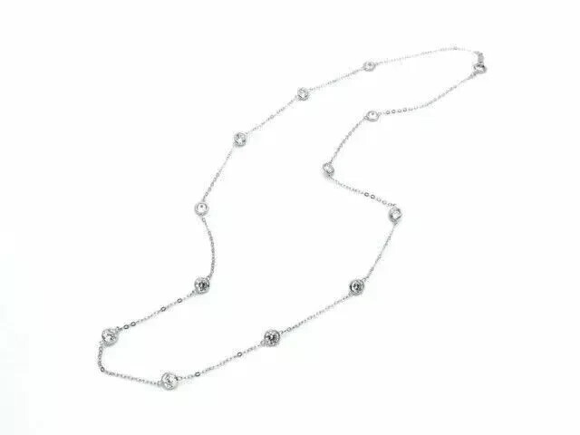 By Yard Station Necklace 3Ct VVS1 Diamond 14K White Gold Plated Bezel Chain 18″