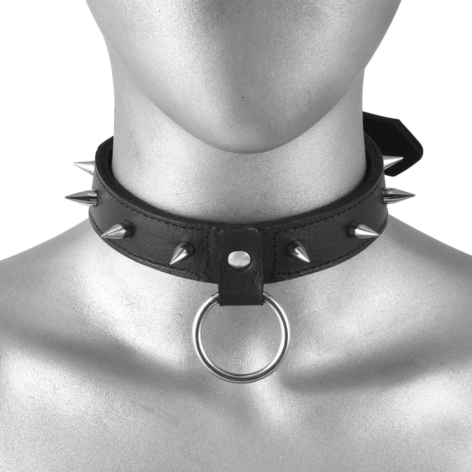 Real Leather Spiked Choker Collar – Black Leather Choker with Metal Spikes