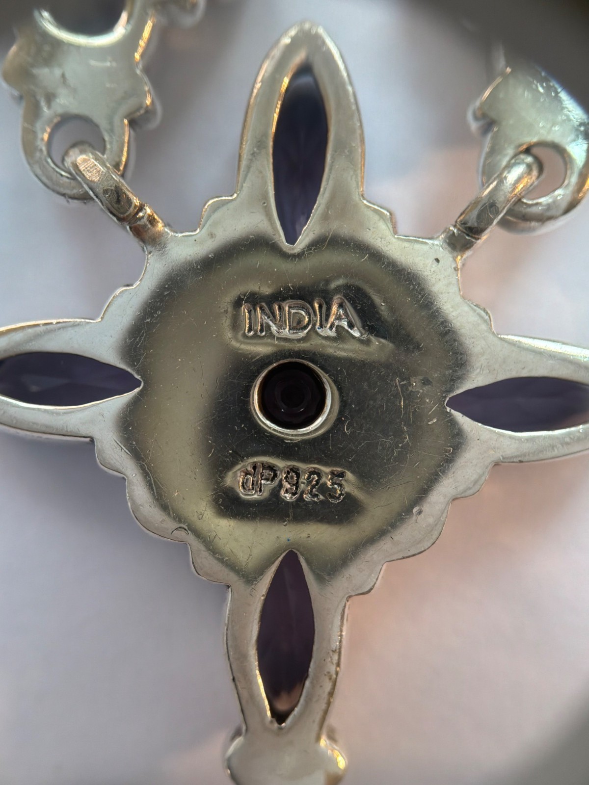 Estate 925 Sterling Silver Amethyst Turquoise Floral Necklace 20″ India Gift