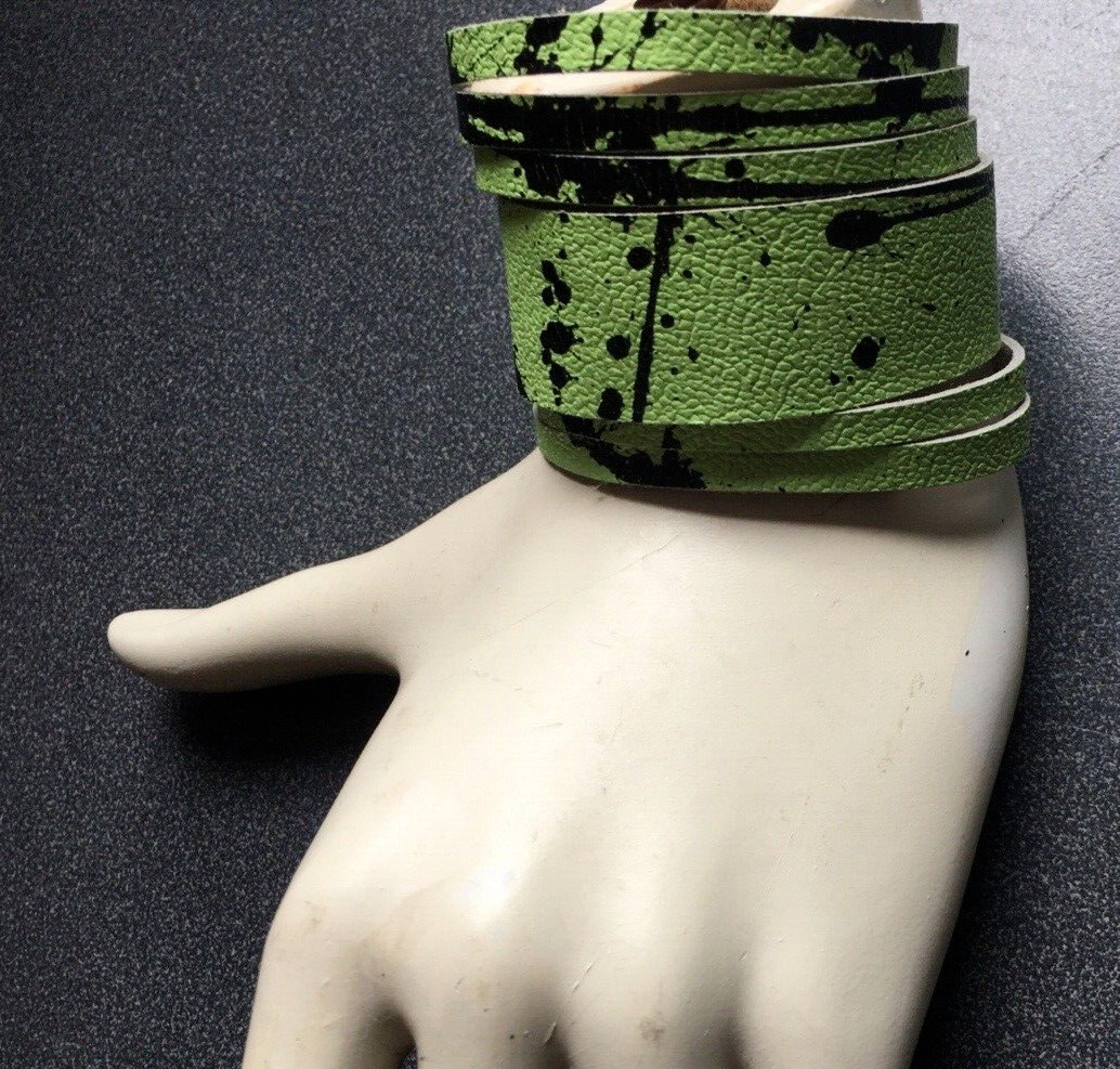 Leather Bracelet Vintage Brat Punk Black Green Handmade Argentina Ships PRIORITY
