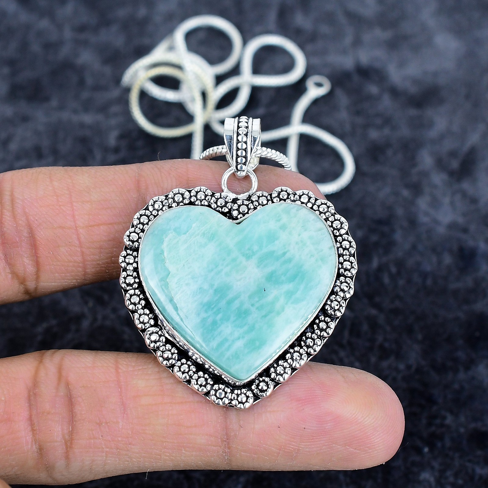 Amazonite Gemstone Handmade 925 Sterling Silver Jewelry Pendant 1.89″ u085