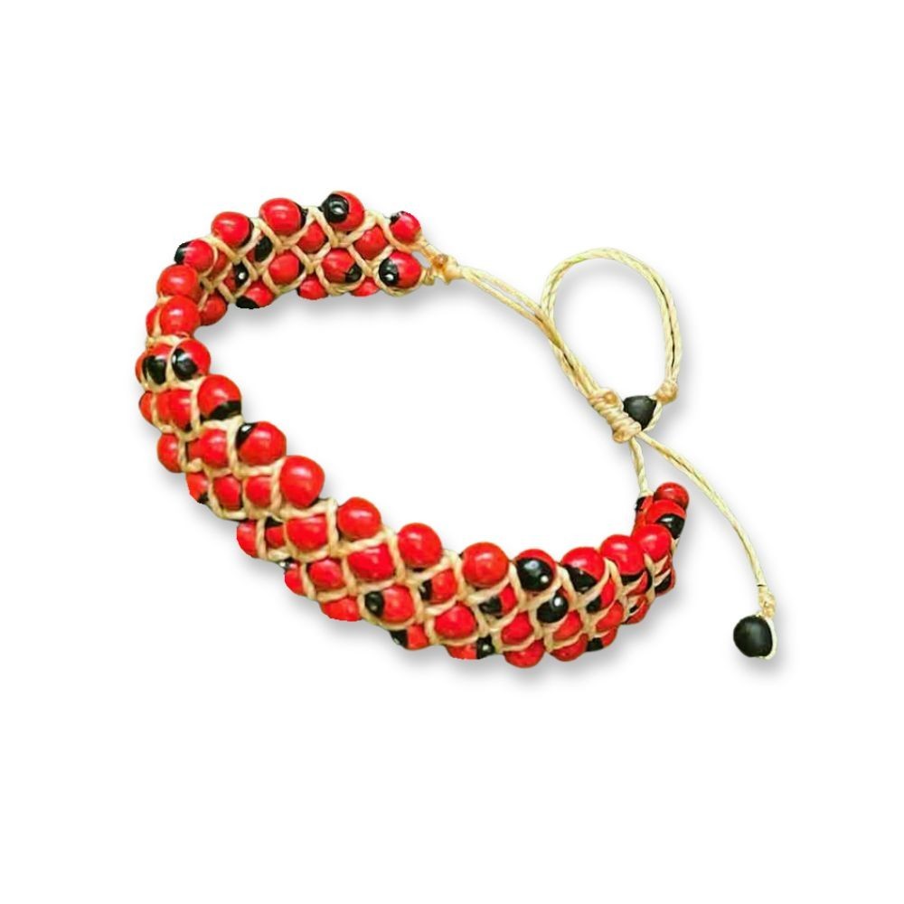 Bracelet de Peonia Ajustable, Huayruro layers of seeds Bracelet Adjustable
