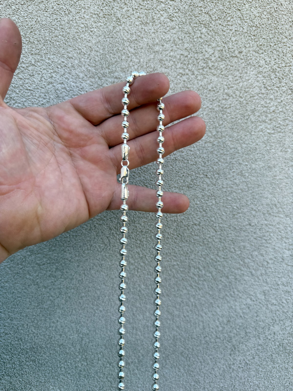 Solid 925 Sterling Silver 6mm Ball Bead Chain Moon Cut Dog Tag Mens Necklace