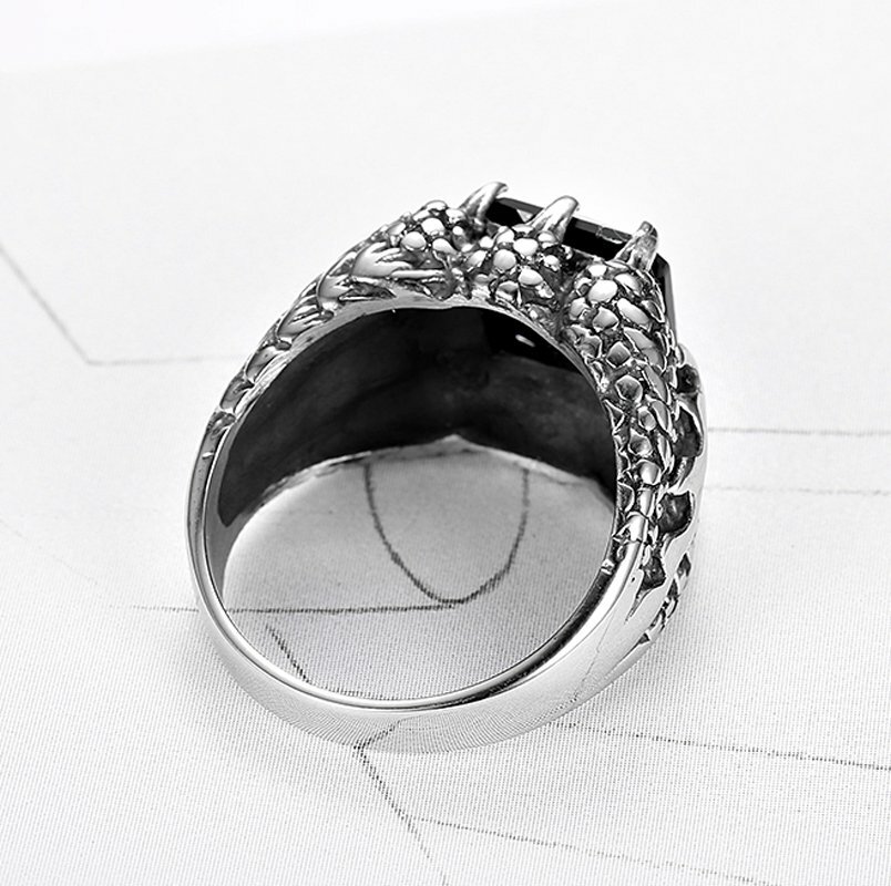 MENDEL Mens Stainless Steel Biker Black Onyx Dragon Claw Ring For Men Size 7-15