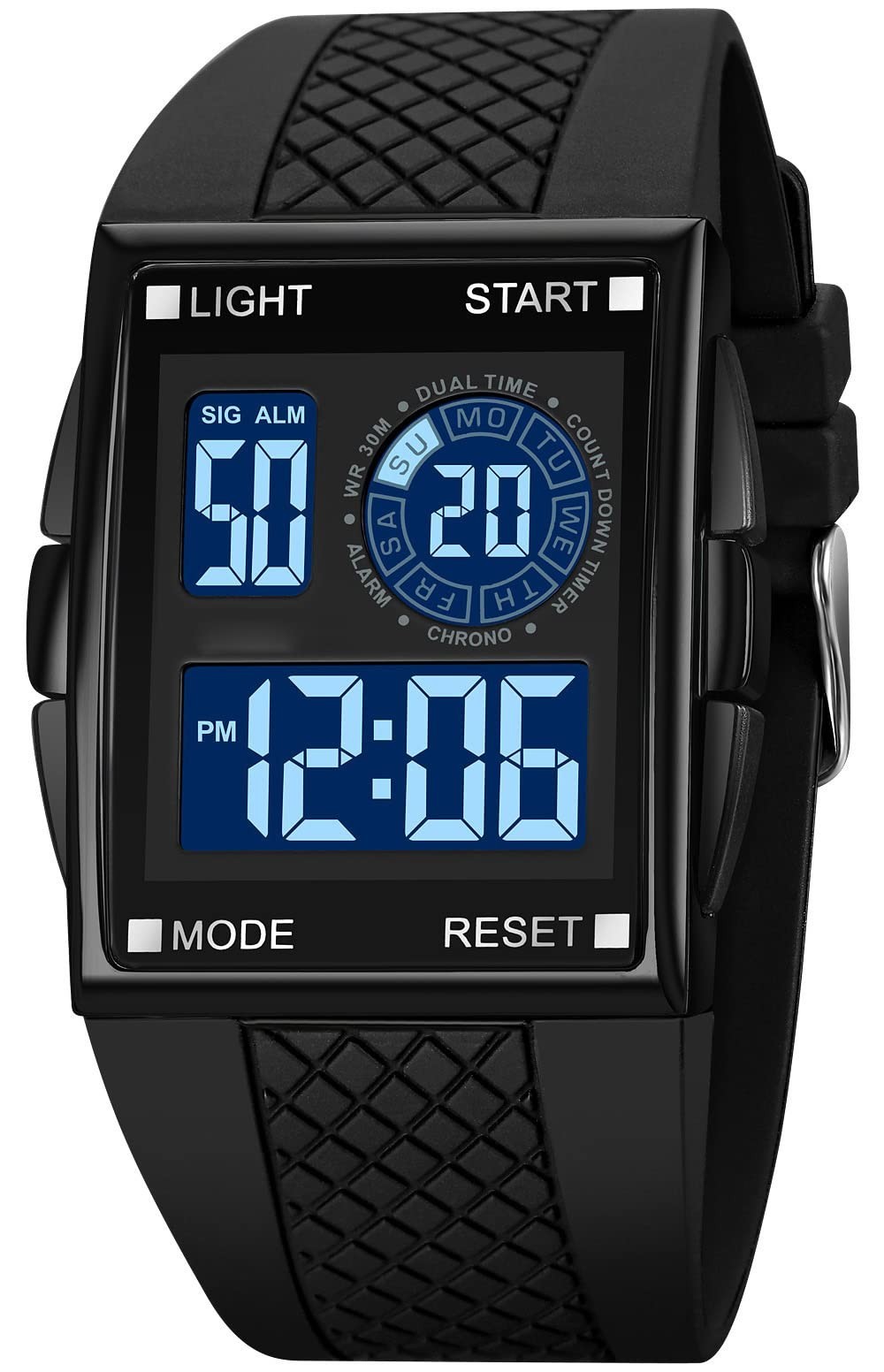 Unisex Digital LED Sports Watch – Waterproof Alarm Bracelet with Backlight, Rubb