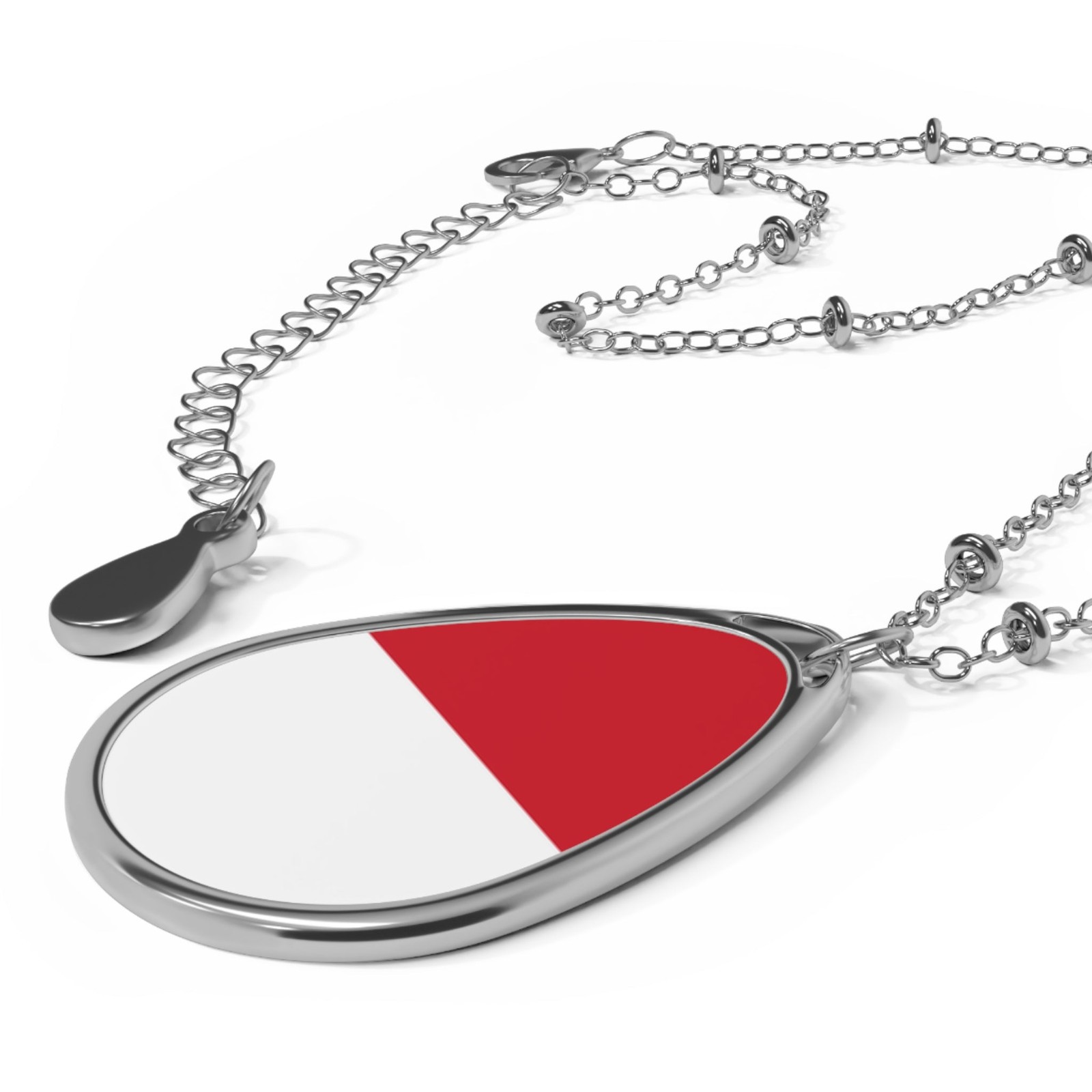Monaco Flag Oval Necklace – Monegasque Heritage Pendant – One Size / Silver