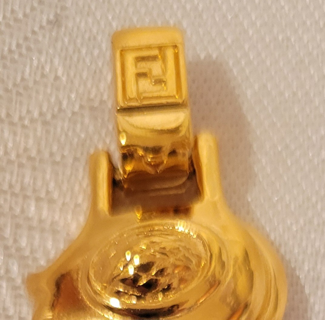 VTG Fendi Gold Link & Blk Cabochon Logo Bracelet 1980’s MINT