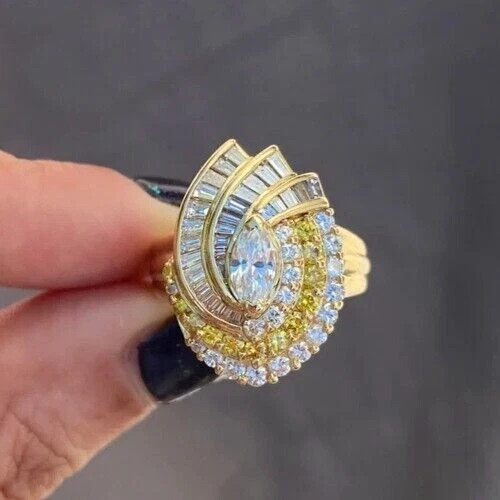 Wedding Anniversary Promise Ring 14K Yellow Gold Plated Simulated Diamond