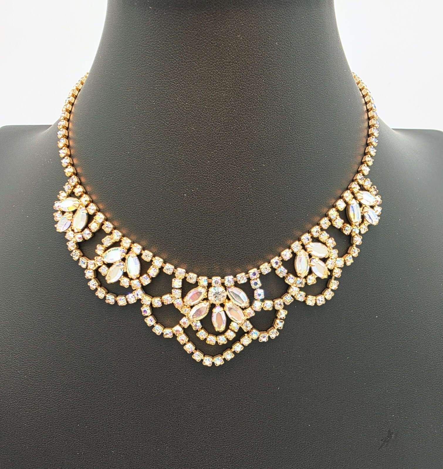 VTG Juliana DeLizza & Elster Aurora Borealis Crystal Necklace 1960 Old Hollywood