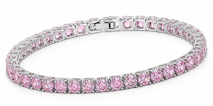 PINK SAPPHIRE 14.88 Cts TENNIS BRACELET 14K WHITE GOLD PLATED -Made in USA – NWT