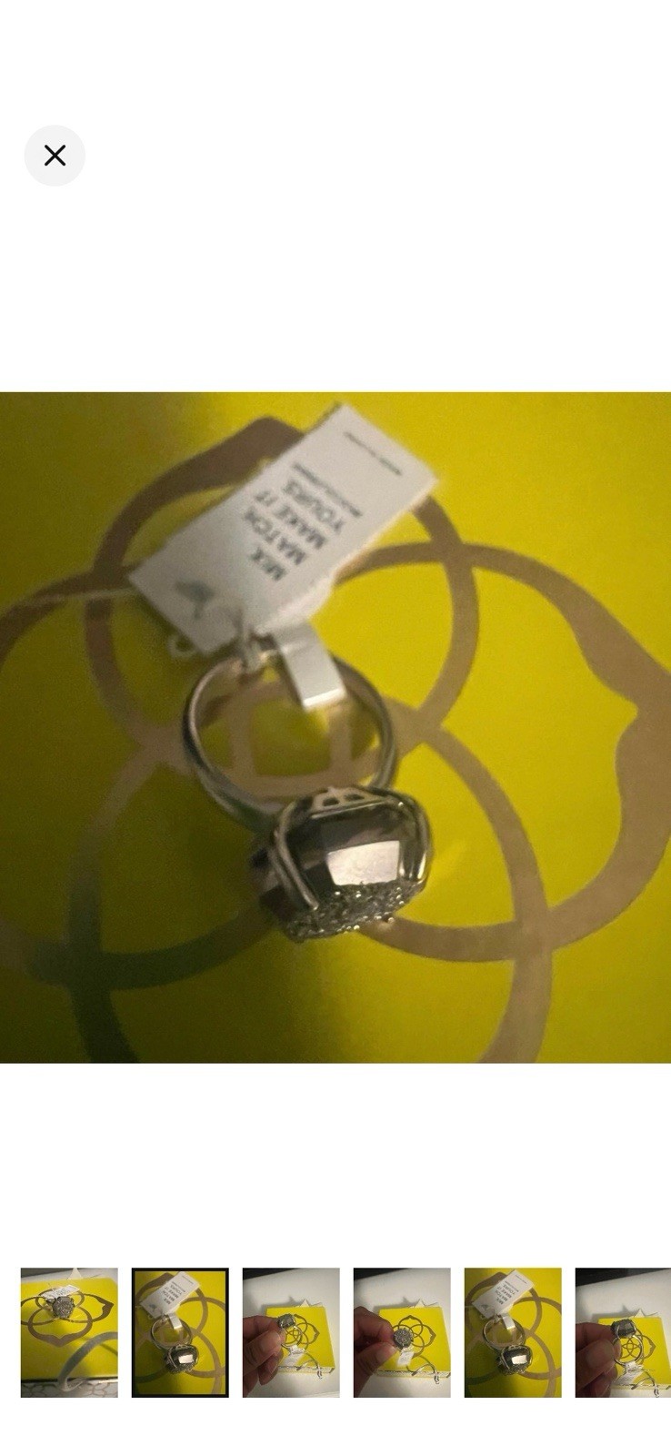 Silver Tone Hexagon Cluster Cocktail Ring, Prong Set Metal Band, Size 7