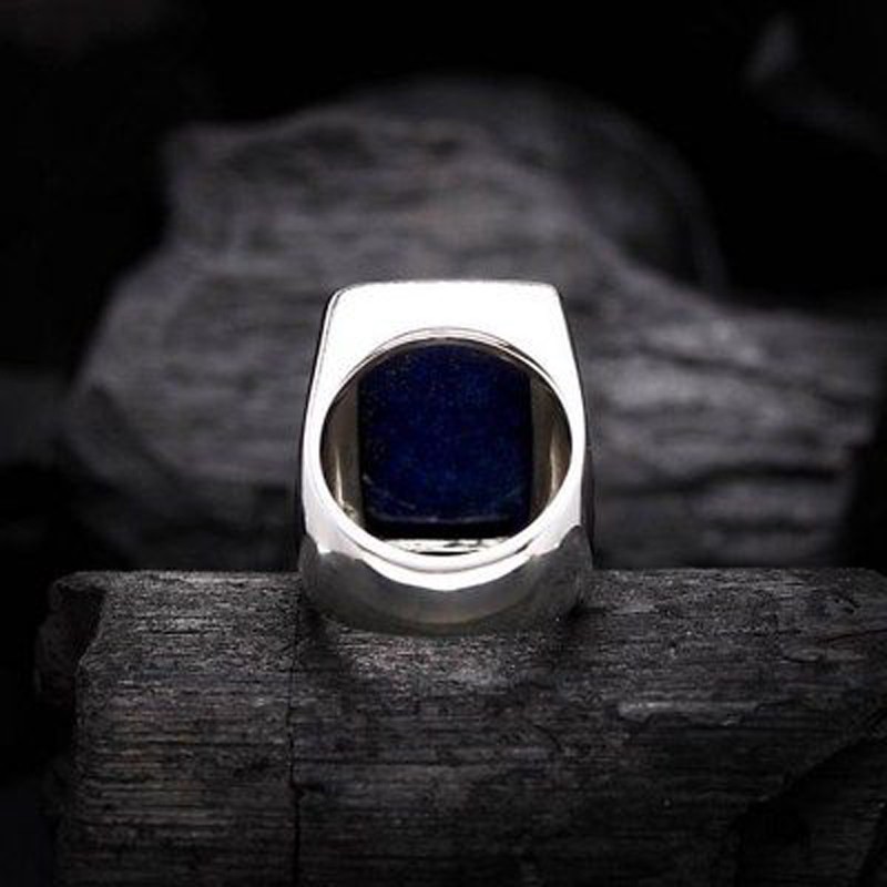 Solid 925 Sterling Silver Natural Blue Lapis Lazuli Gemstone Men’s Unisex Ring