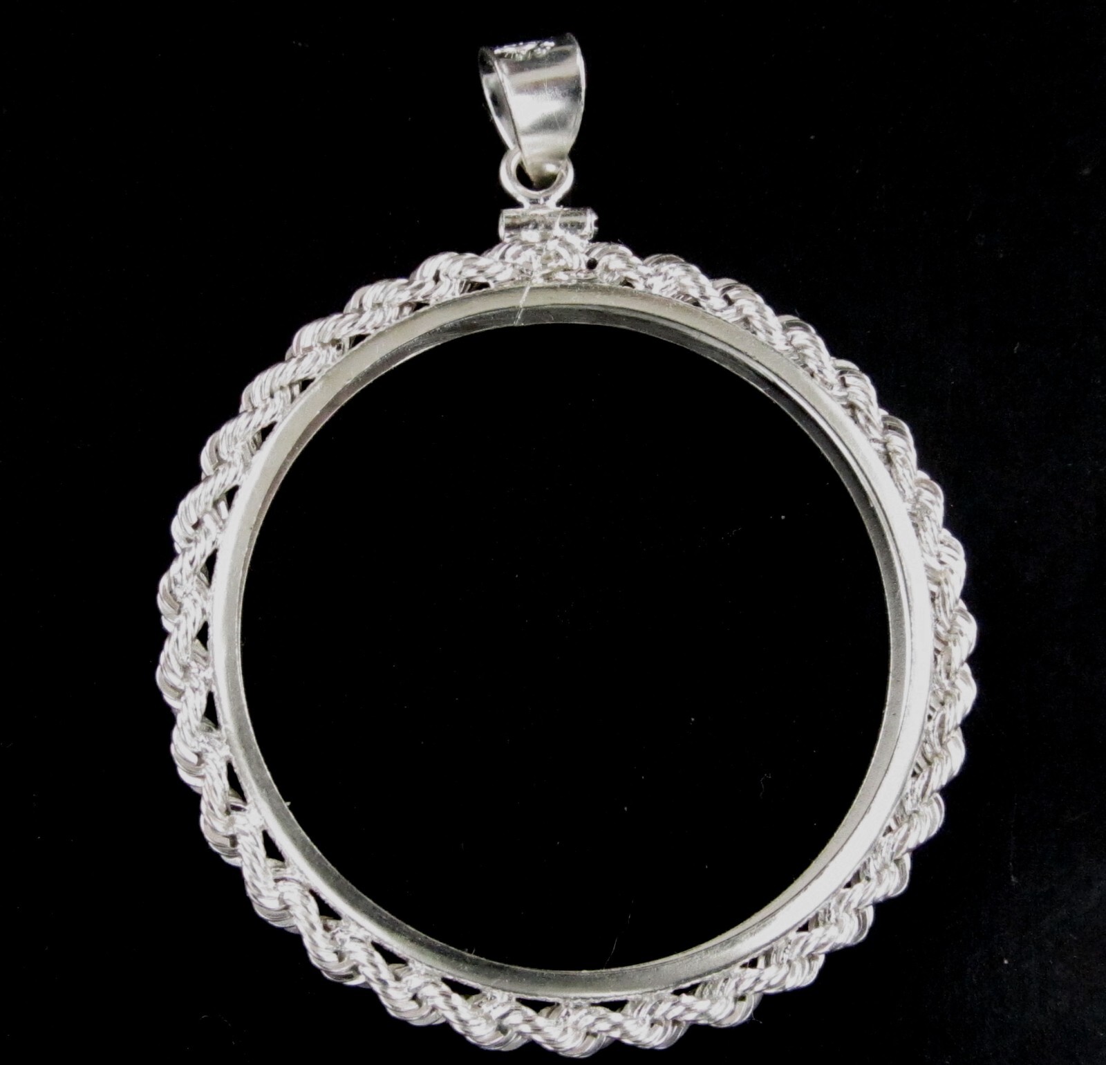 Coin Bezel One Ounce 39mm Silver Round Rope Sterling Silver Frame Soldered Bail