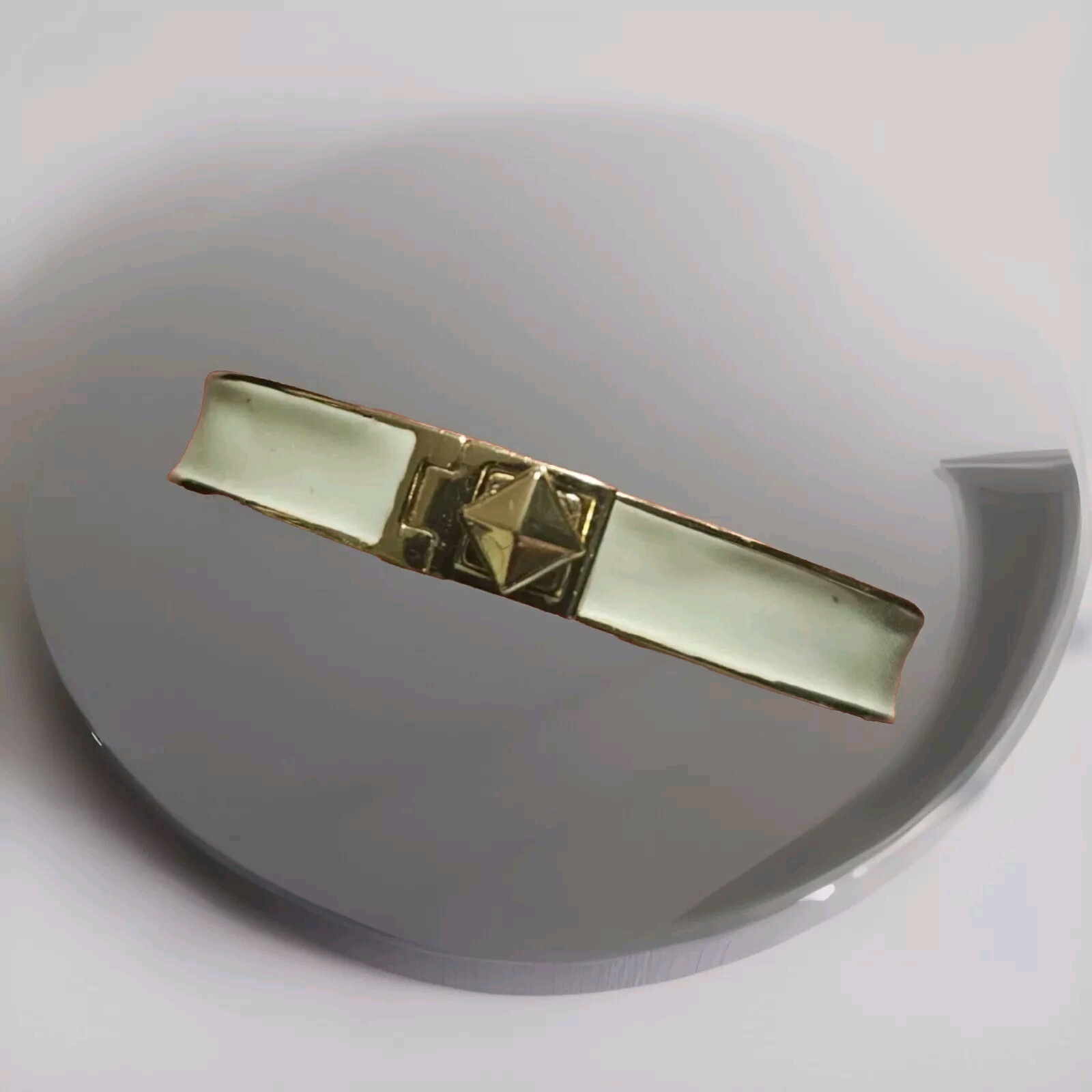 Kate Spade Signed Gold Tone Cream Enamel Turn Lock Hinged Bracelet