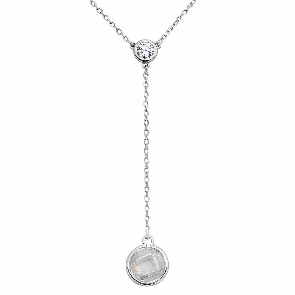 DOUBLE DROP NECKLACE W/ LAB DIAMONDS / 925 STERLING SILVER /18”ADJUSTABLE CHAIN