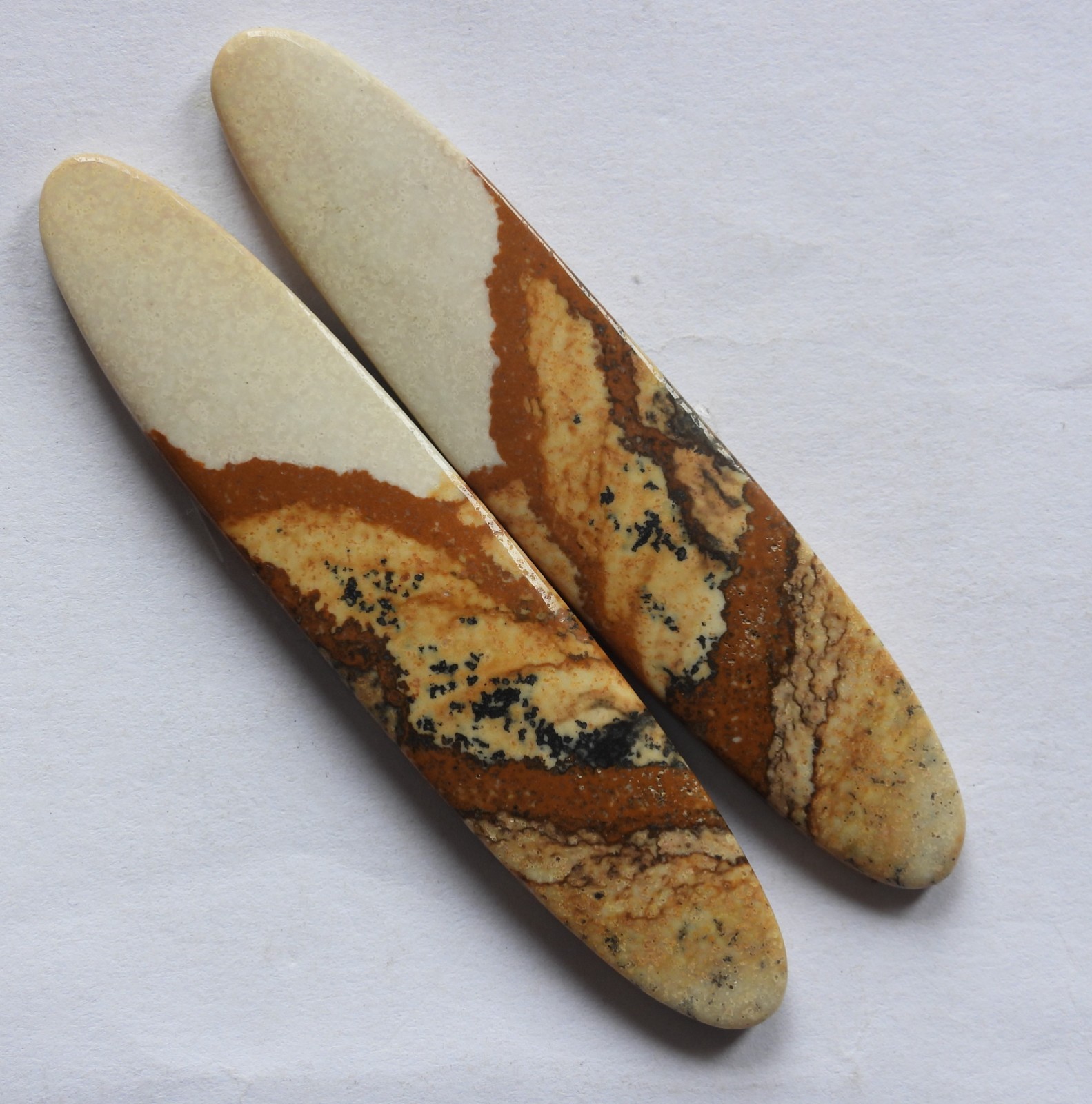 55.85 Ct Natural Picture Jasper (60.6mm X 12.3mm each) Cabochon Match Pair
