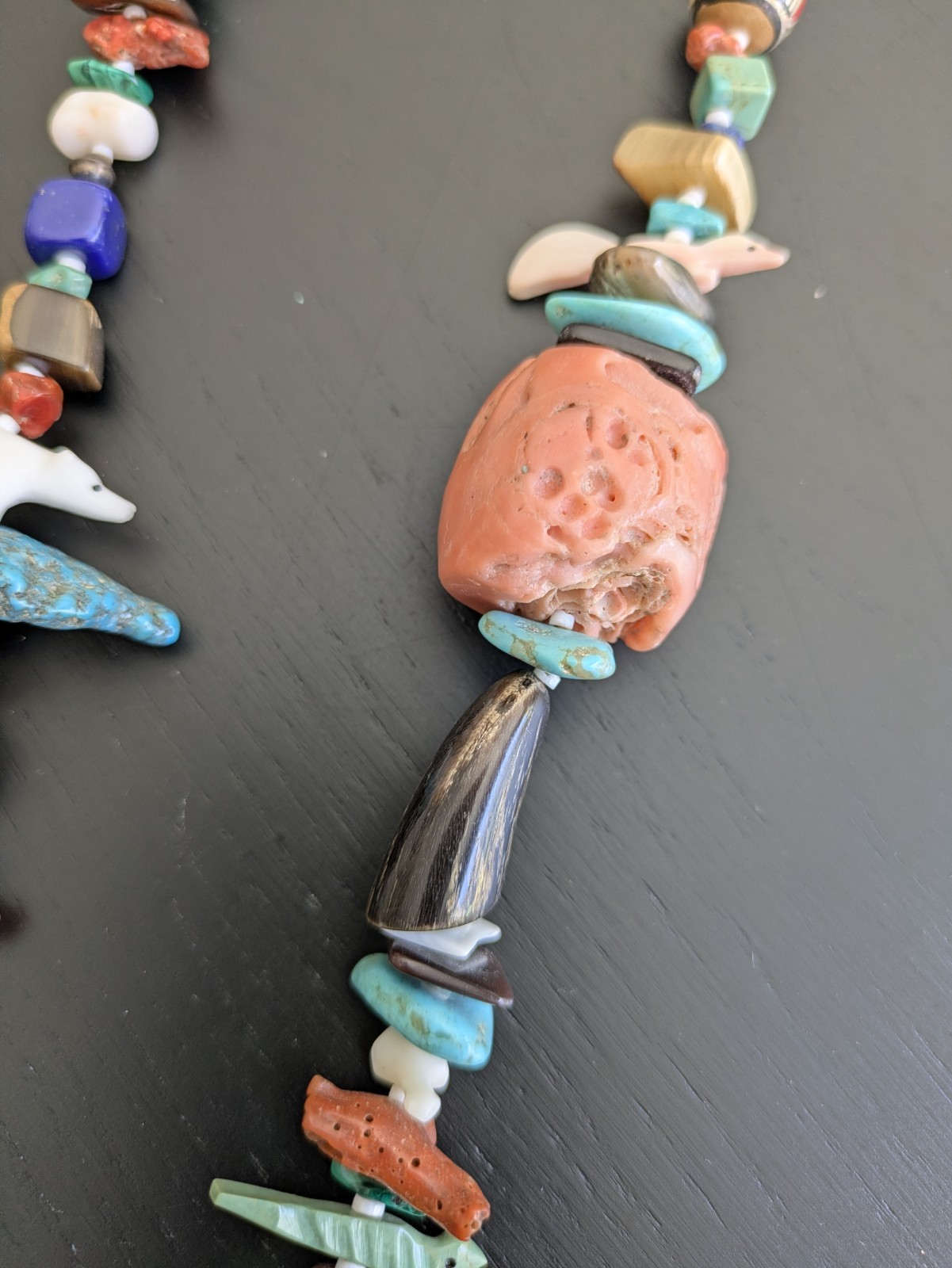 Native American 1970’s Treasure Necklace W/Large Turquoise Pendant & Fetishes