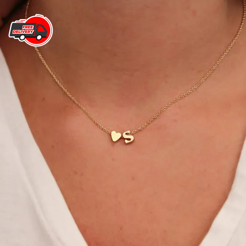 Tiny Heart Initial Necklace Gold/Silver Letter Pendant Choker for Women