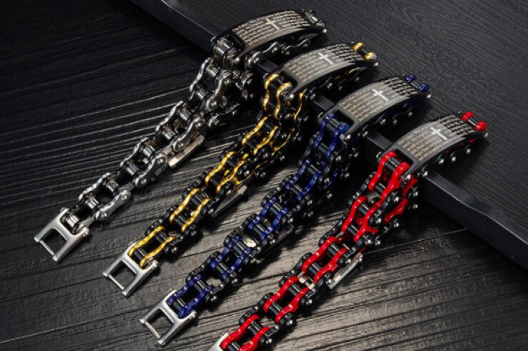 Lord’s Prayer Armor of God Wristband Bike Chain Stainless Steel Cross Bracelet