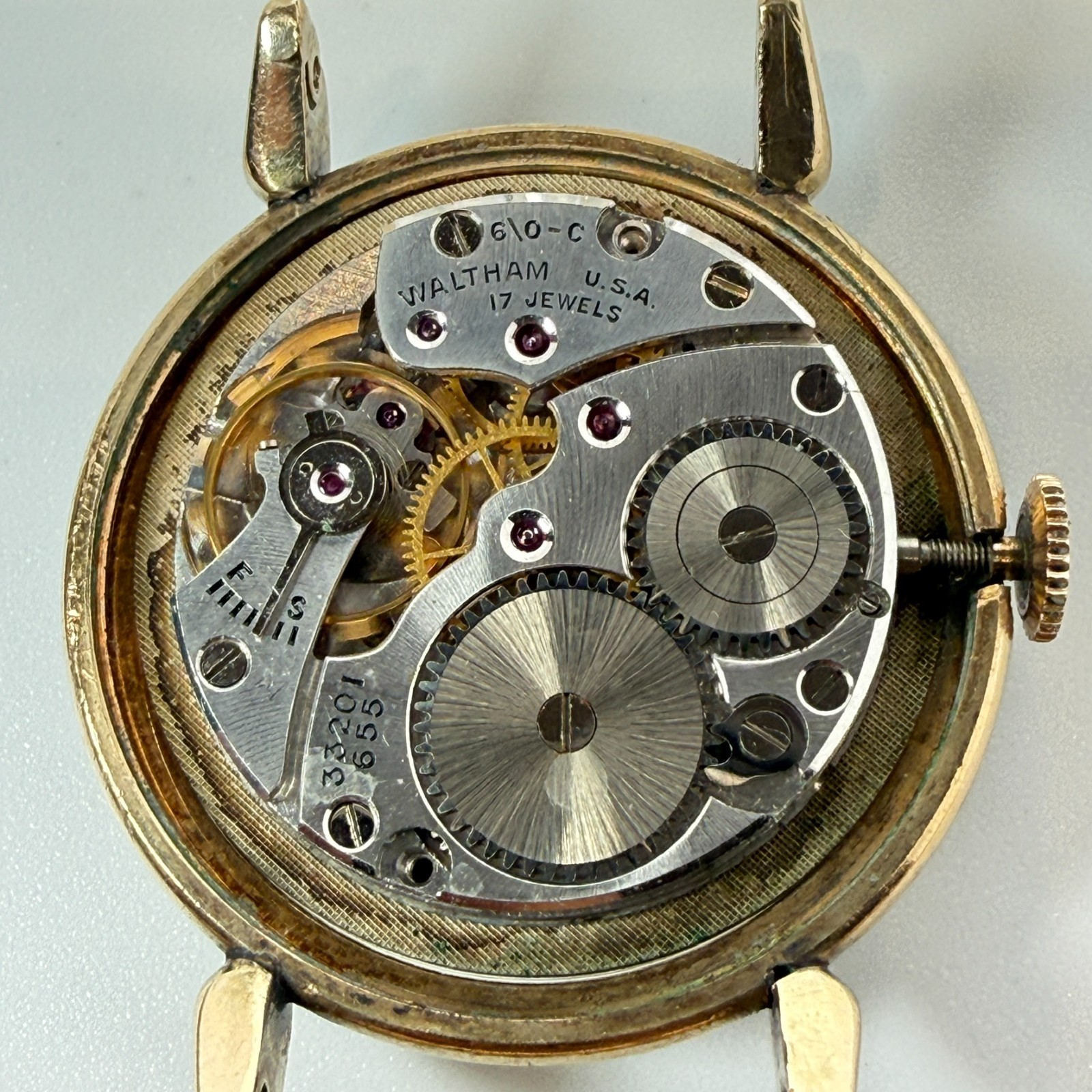 Vintage WALTHAM 17 JEWELS 33201 655 Sub Sec Mechanical Wind Men’s Watch Runs