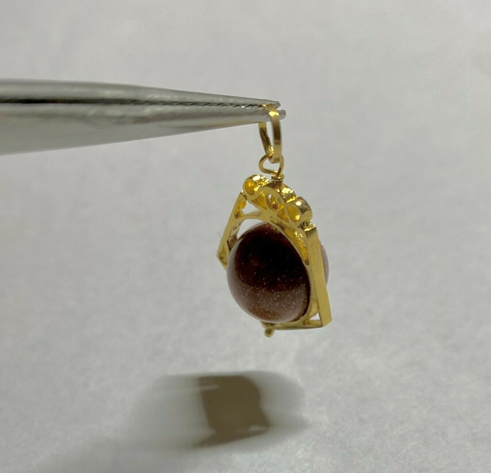 NOS 14K Ylw Gold Goldstone Venturina 10mm Bead Pentagon Shape Spinner Pendant